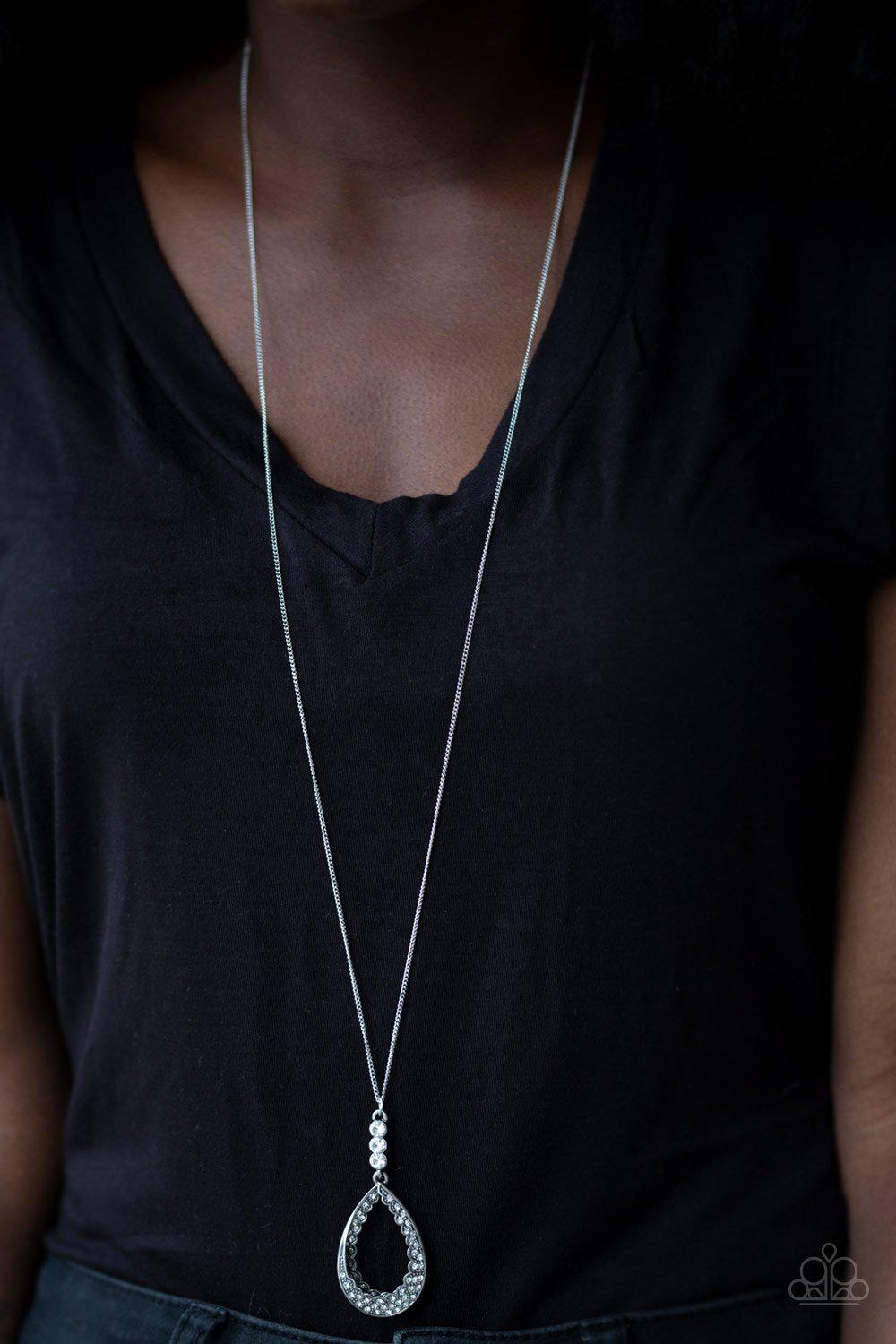 Red Carpet Royal White Rhinestone Necklace - Paparazzi Accessories- on model - CarasShop.com - Paparazzi Jewelry by Cara Jewels