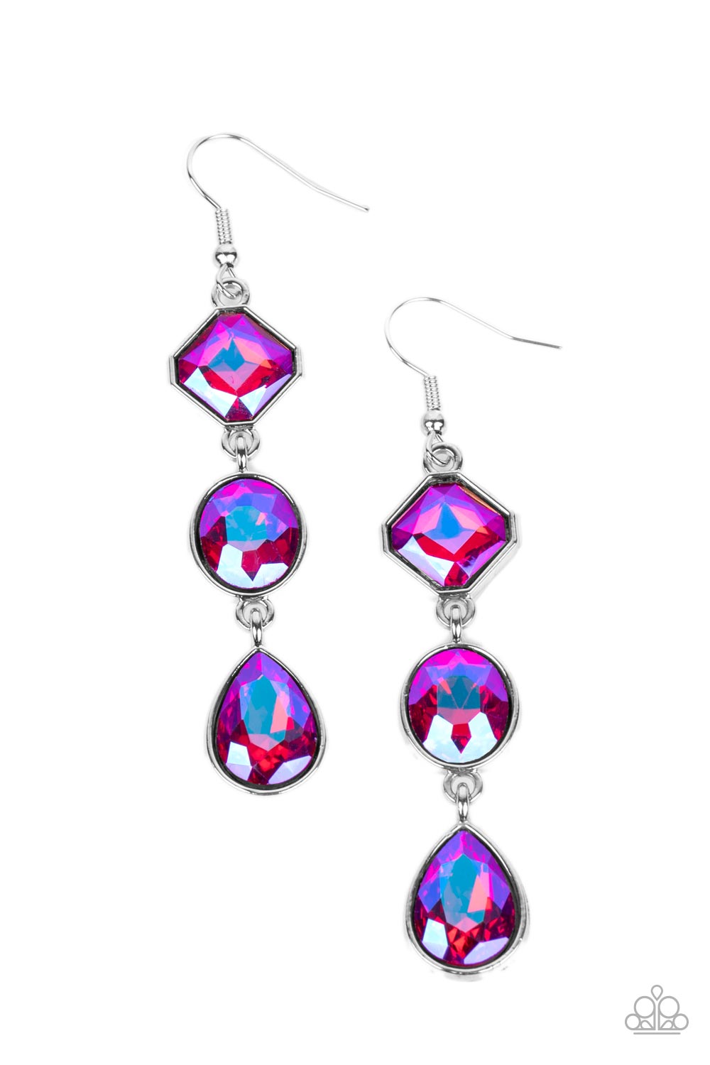 Reflective Rhinestones Pink Iridescent Earrings - Paparazzi Accessories- lightbox - CarasShop.com - Paparazzi Jewelry by Cara Jewels