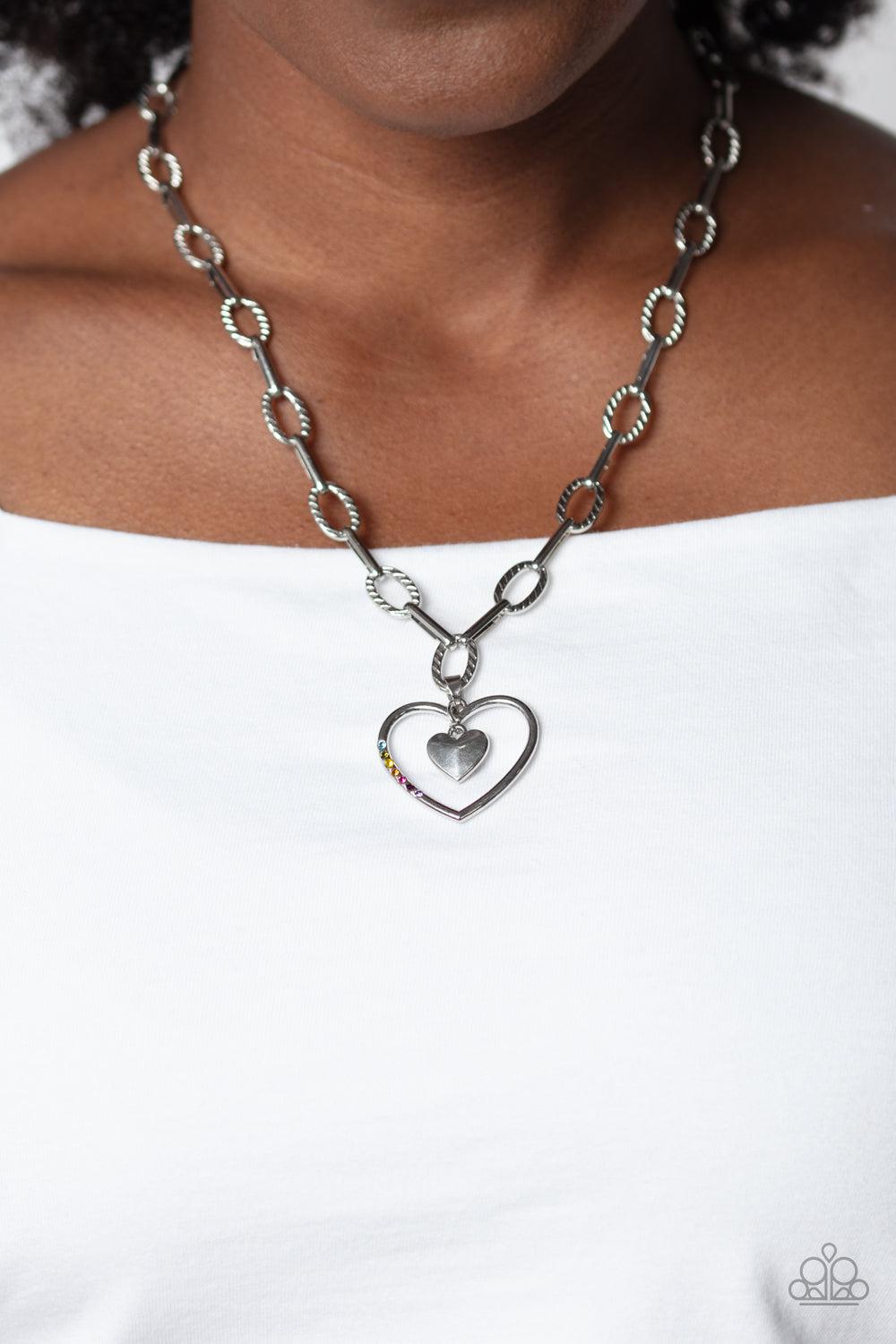 Refulgent Romance Multi Heart Necklace - Paparazzi Accessories- on model - CarasShop.com - Paparazzi Jewelry by Cara Jewels