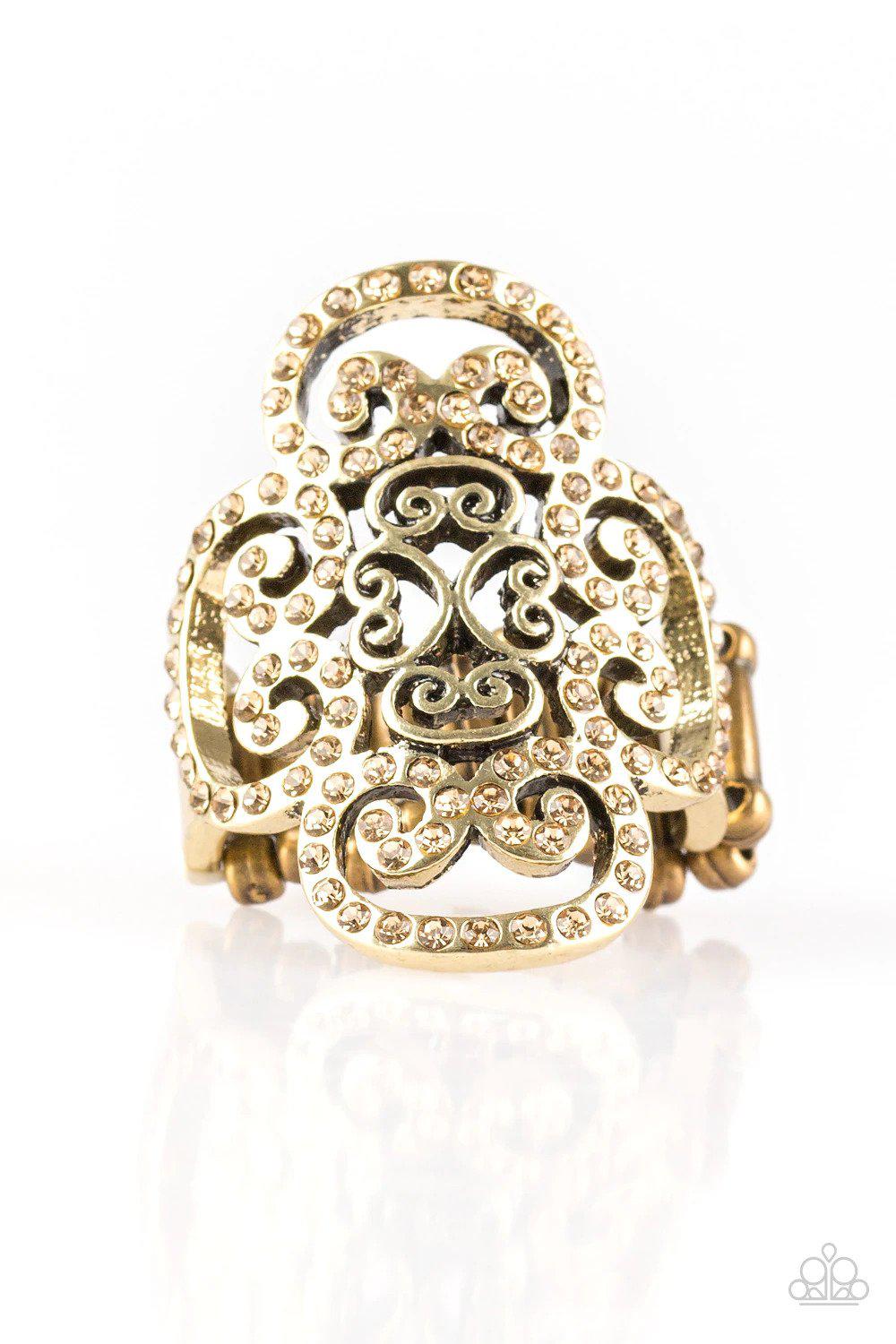 Regal Regalia Brass Ring - Paparazzi Accessories- lightbox - CarasShop.com - Paparazzi Jewelry by Cara Jewels