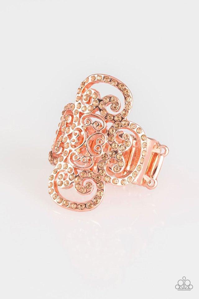 Regal Regalia Copper Rhinestone Ring - Paparazzi Accessories- lightbox - CarasShop.com - Paparazzi Jewelry by Cara Jewels