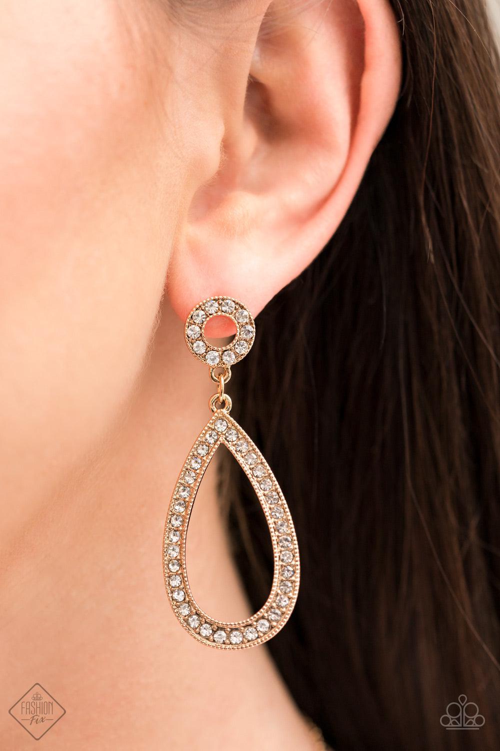 Regal Revival Gold Earrings - Paparazzi Accessories- on model - CarasShop.com - Paparazzi Jewelry by Cara Jewels