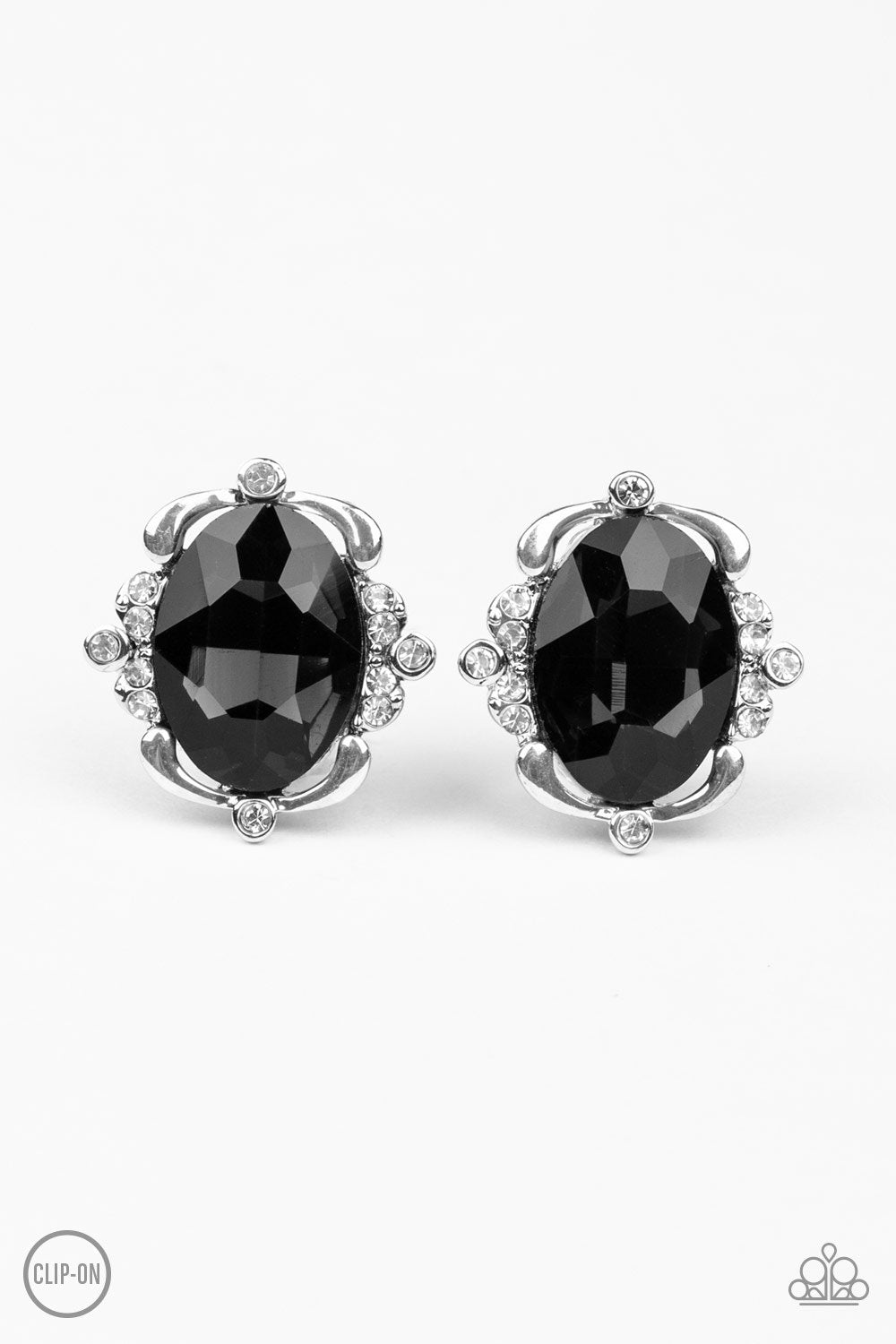 Regally Radiant Black Clip On Earrings - Paparazzi Accessories- lightbox - CarasShop.com - Paparazzi Jewelry by Cara Jewels