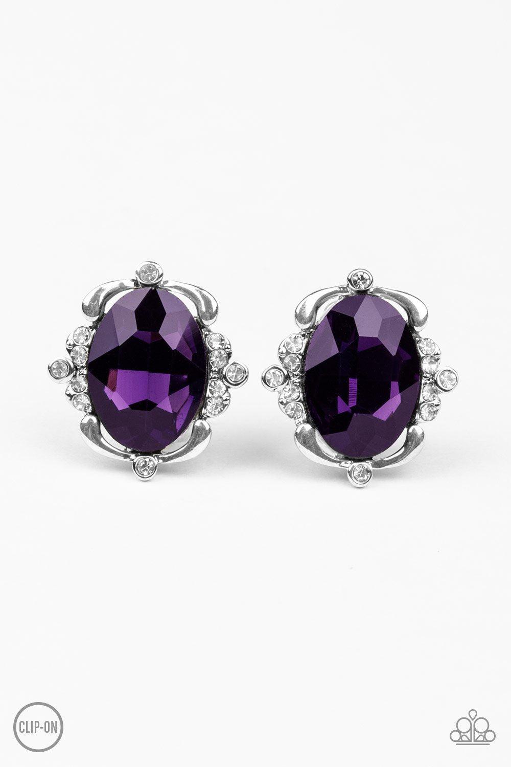 Regally Radiant Purple Gem Clip-on Earrings - Paparazzi Accessories- lightbox - CarasShop.com - Paparazzi Jewelry by Cara Jewels