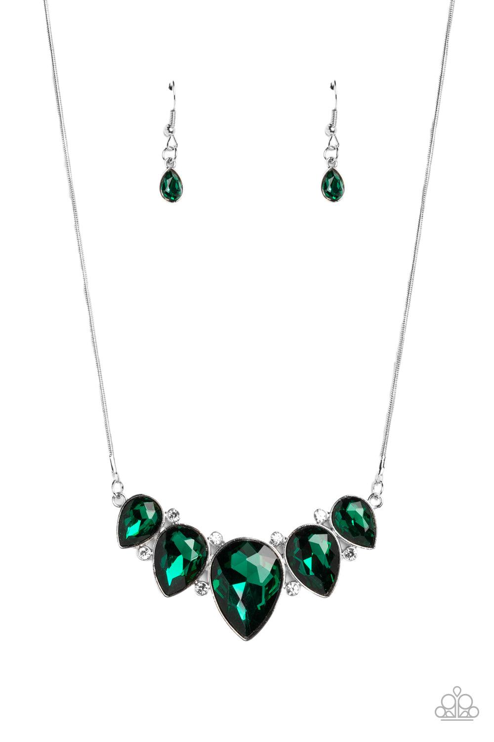 Regally Refined Green Rhinestone Necklace - Paparazzi Accessories- lightbox - CarasShop.com - Paparazzi Jewelry by Cara Jewels