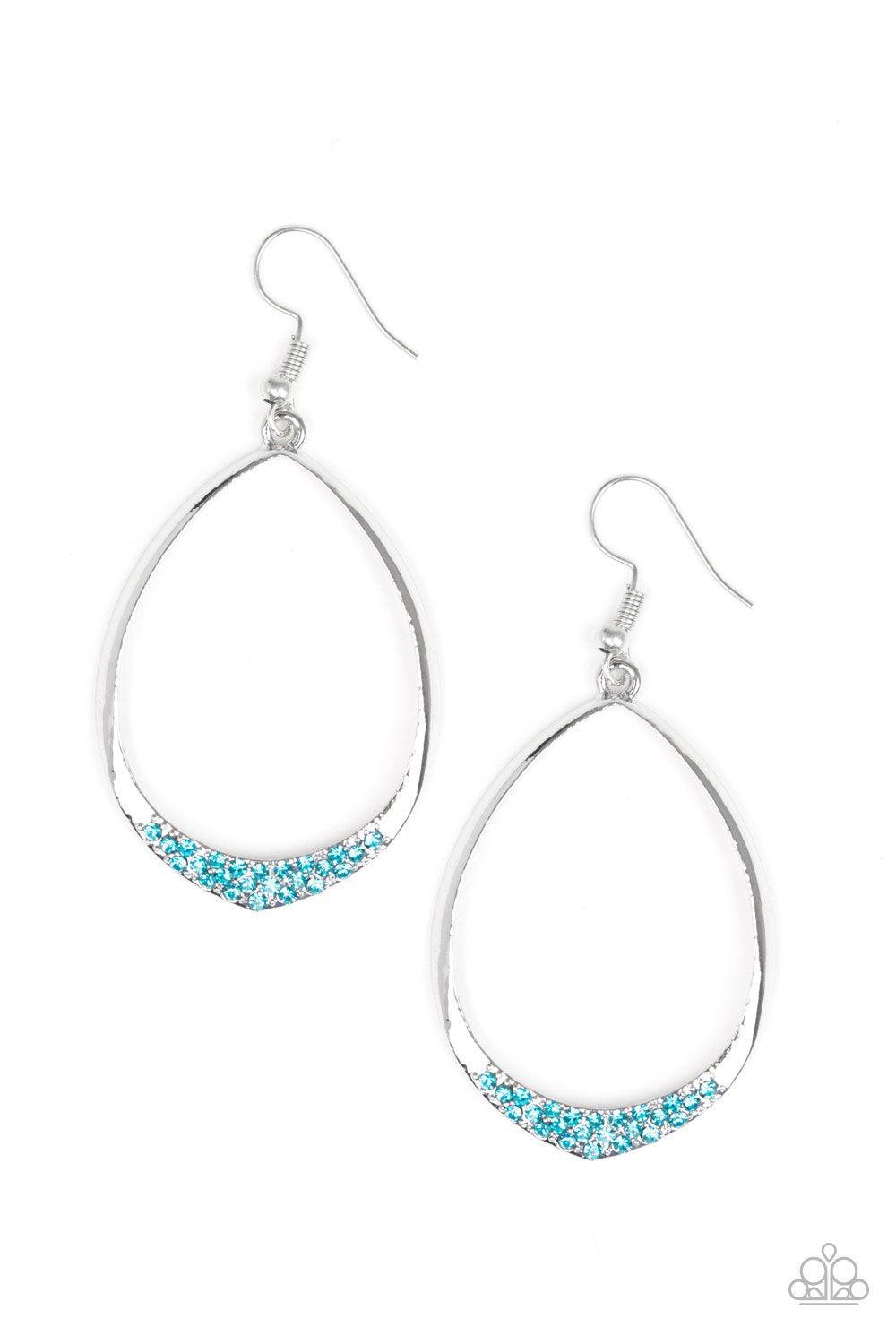 REIGN Down Blue and Silver Earrings - Paparazzi Accessories- on model - CarasShop.com - Paparazzi Jewelry by Cara Jewels