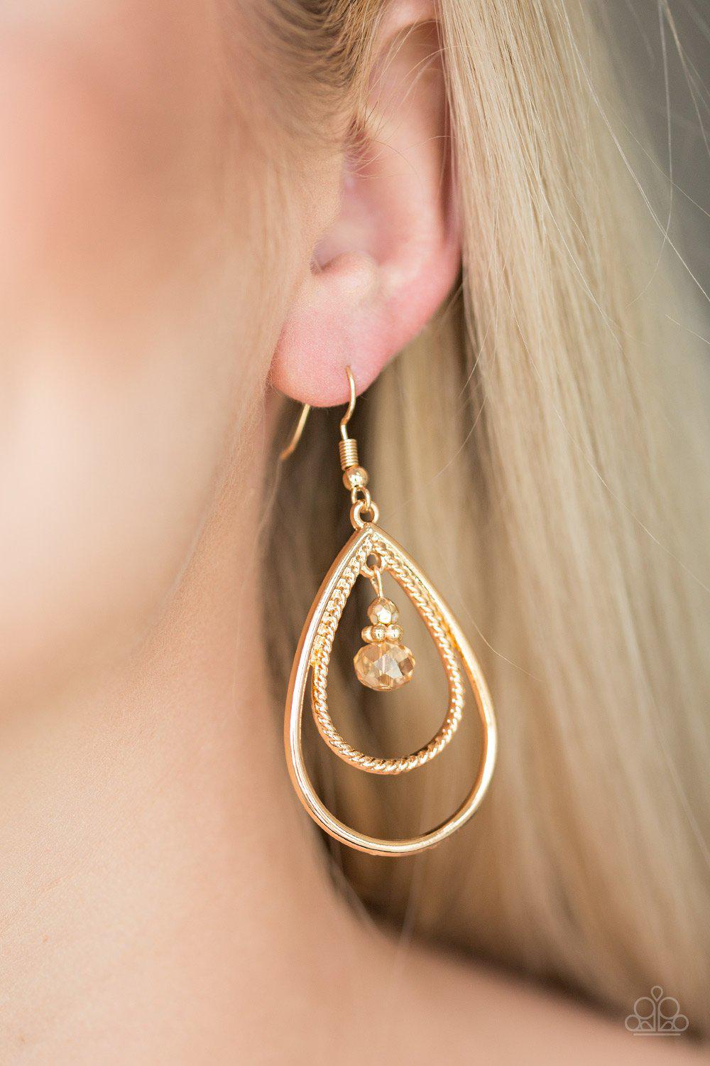REIGN On My Parade Gold Earrings - Paparazzi Accessories- lightbox - CarasShop.com - Paparazzi Jewelry by Cara Jewels