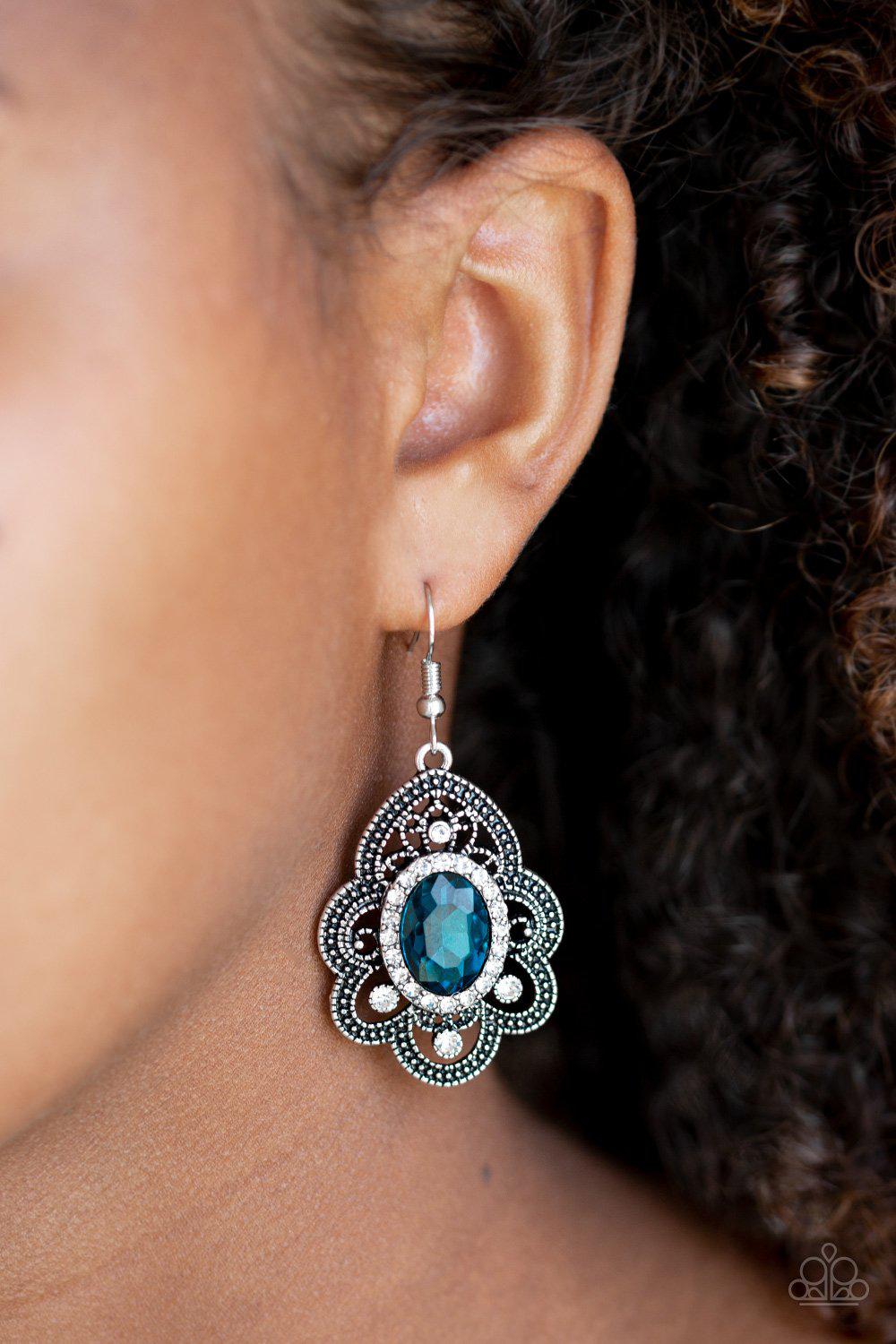 Reign Supreme Blue Rhinestone Earrings - Paparazzi Accessories- lightbox - CarasShop.com - Paparazzi Jewelry by Cara Jewels