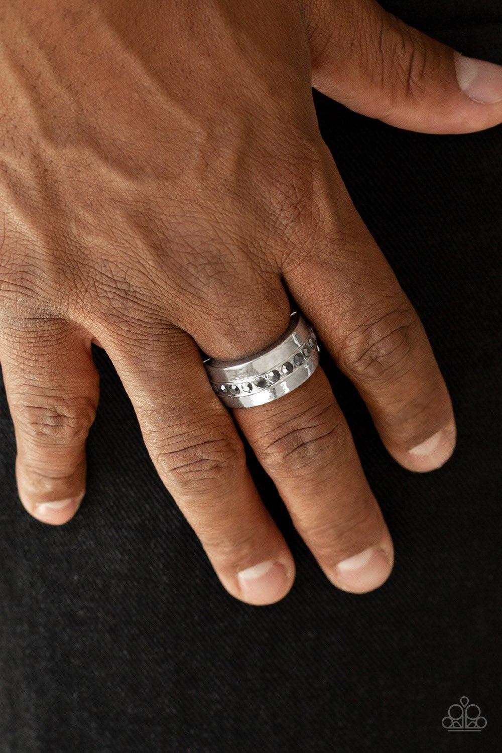 Reigning Champ Silver Men's Ring - Paparazzi Accessories- on model - CarasShop.com - Paparazzi Jewelry by Cara Jewels