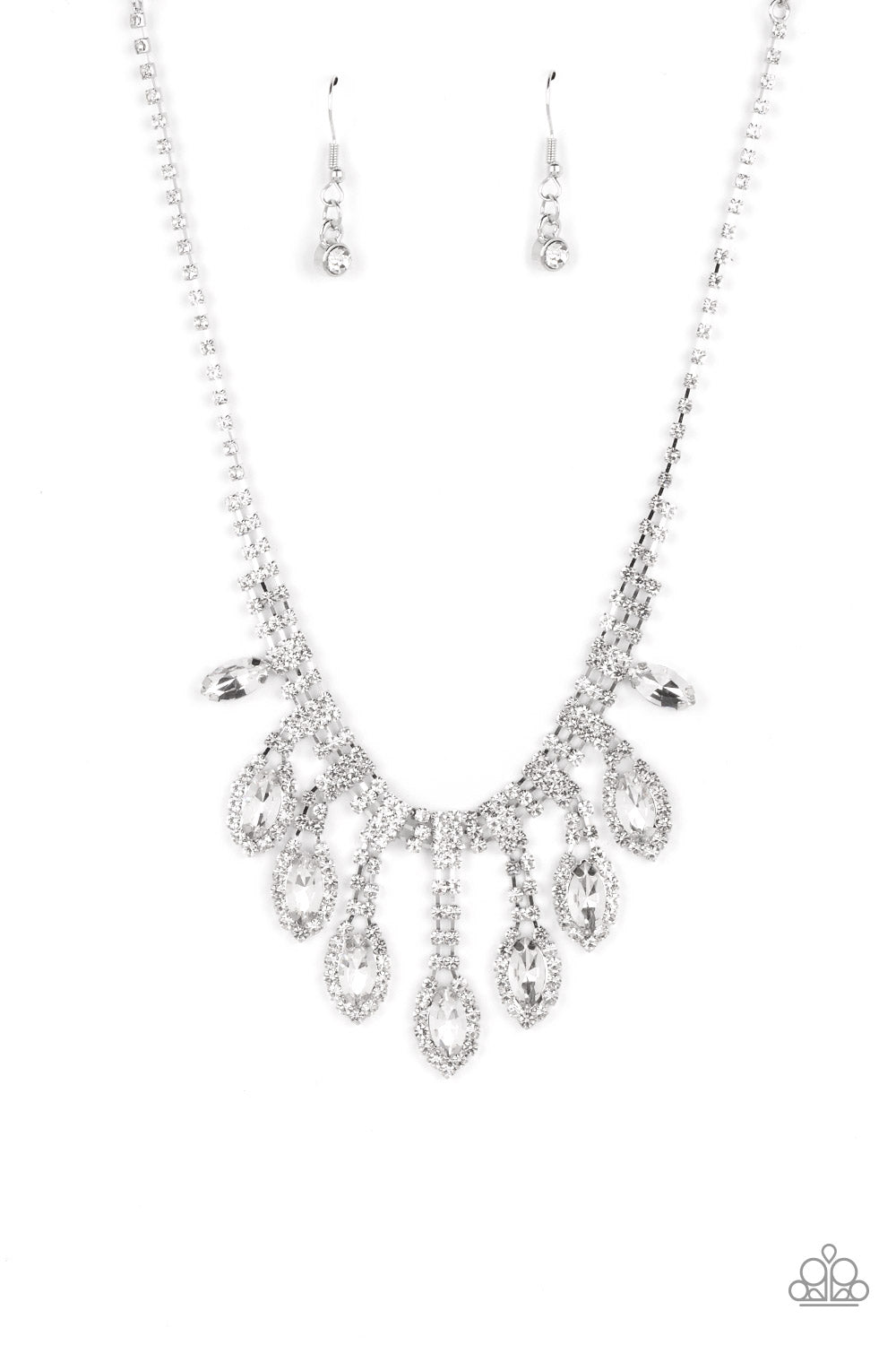 REIGNING Romance White Rhinestone Necklace - Paparazzi Accessories- lightbox - CarasShop.com - Paparazzi Jewelry by Cara Jewels