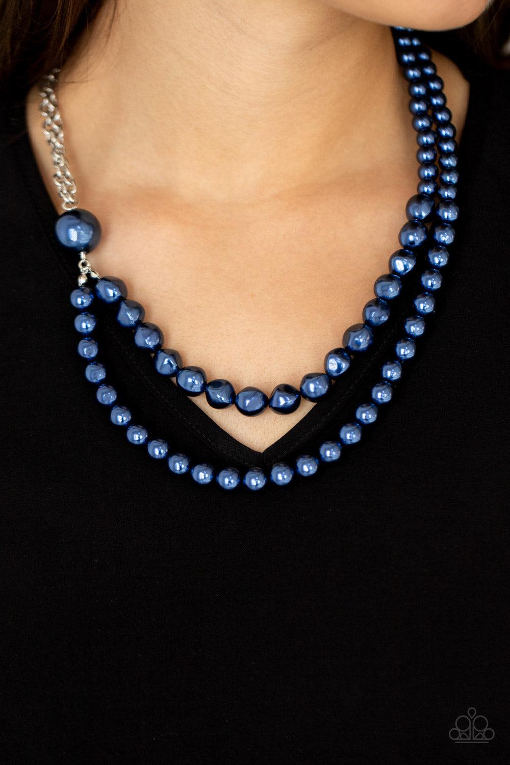 Remarkable Radiance Blue Pearl Necklace - Paparazzi Accessories- on model - CarasShop.com - Paparazzi Jewelry by Cara Jewels