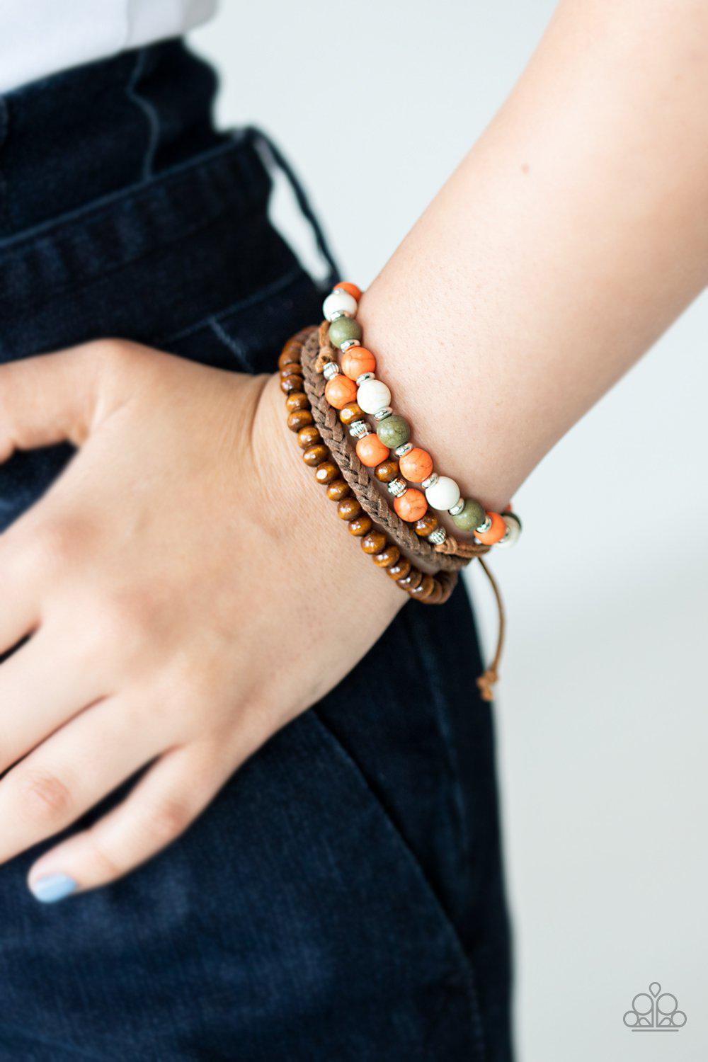Renewable Energy Multi - White, Green and Orange Stone Urban Knot Bracelet - Paparazzi Accessories- lightbox - CarasShop.com - Paparazzi Jewelry by Cara Jewels