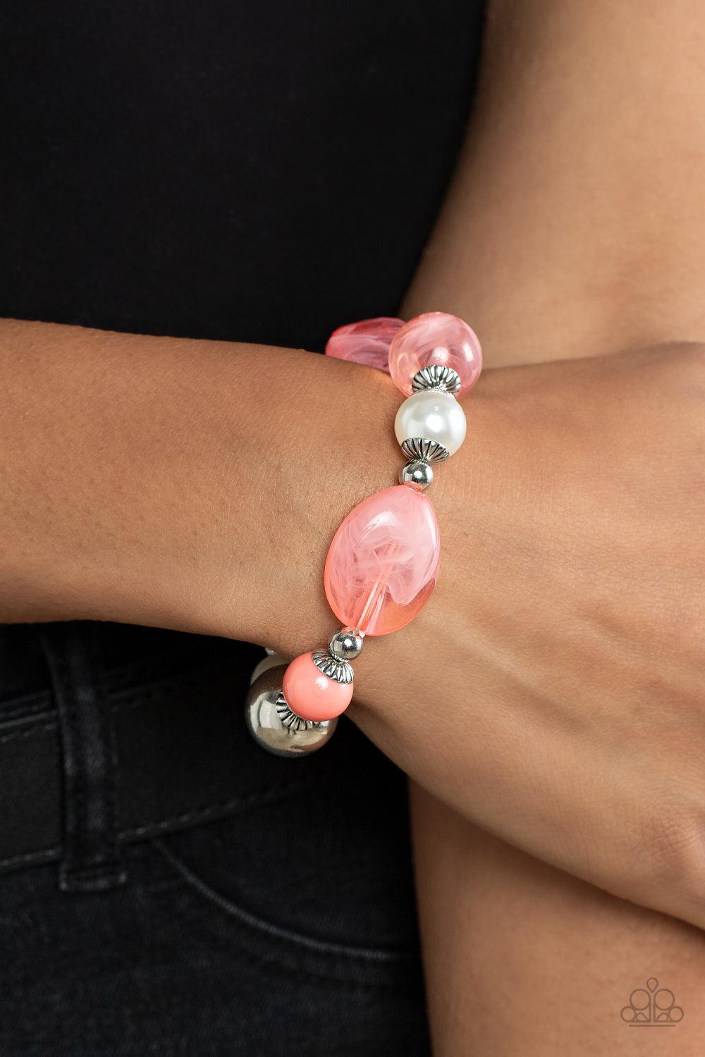Resort Ritz Coral Orange Bracelet - Paparazzi Accessories- lightbox - CarasShop.com - Paparazzi Jewelry by Cara Jewels