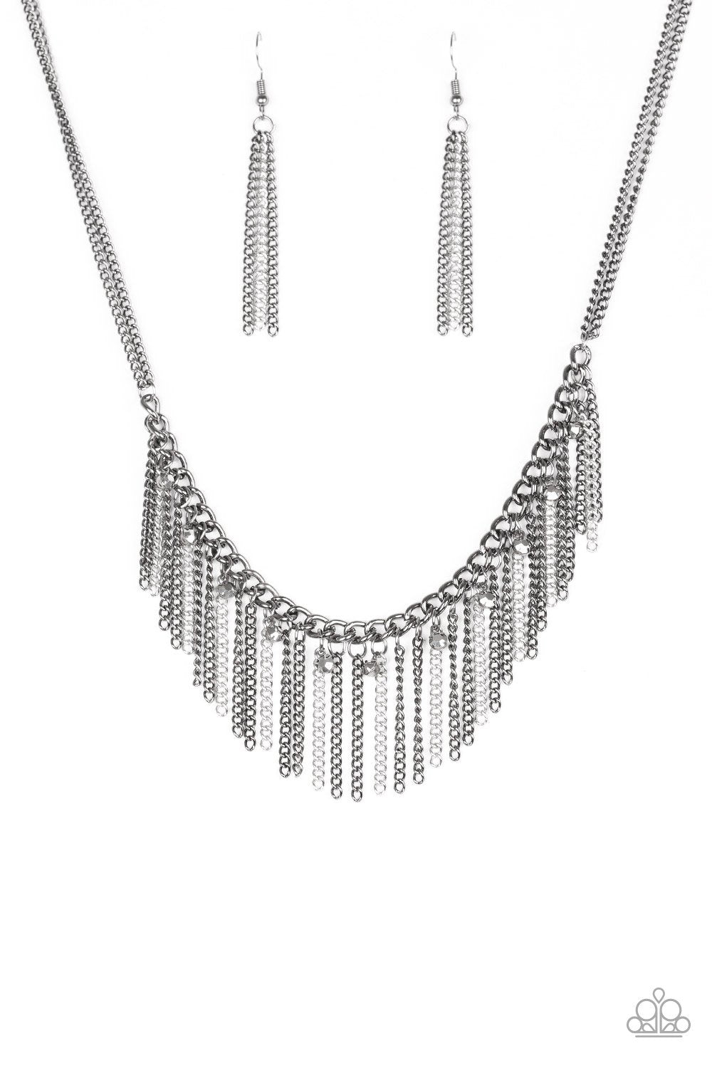 Retro Edge Gunmetal Black Fringe Necklace - Paparazzi Accessories- lightbox - CarasShop.com - Paparazzi Jewelry by Cara Jewels
