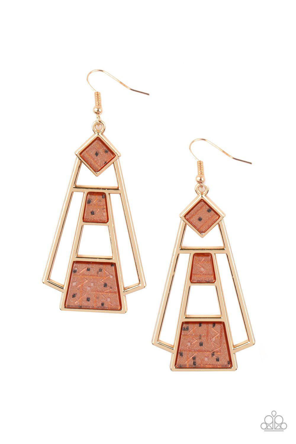 Retro Minimalist Brown Earrings - Paparazzi Accessories- on model - CarasShop.com - Paparazzi Jewelry by Cara Jewels