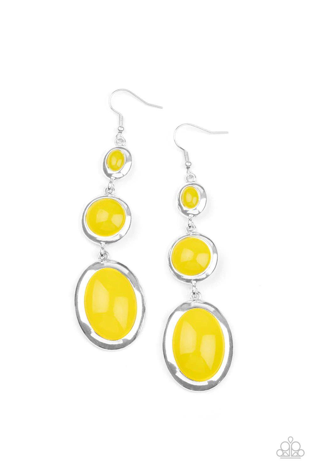 Retro Reality Yellow Earrings - Paparazzi Accessories- lightbox - CarasShop.com - Paparazzi Jewelry by Cara Jewels