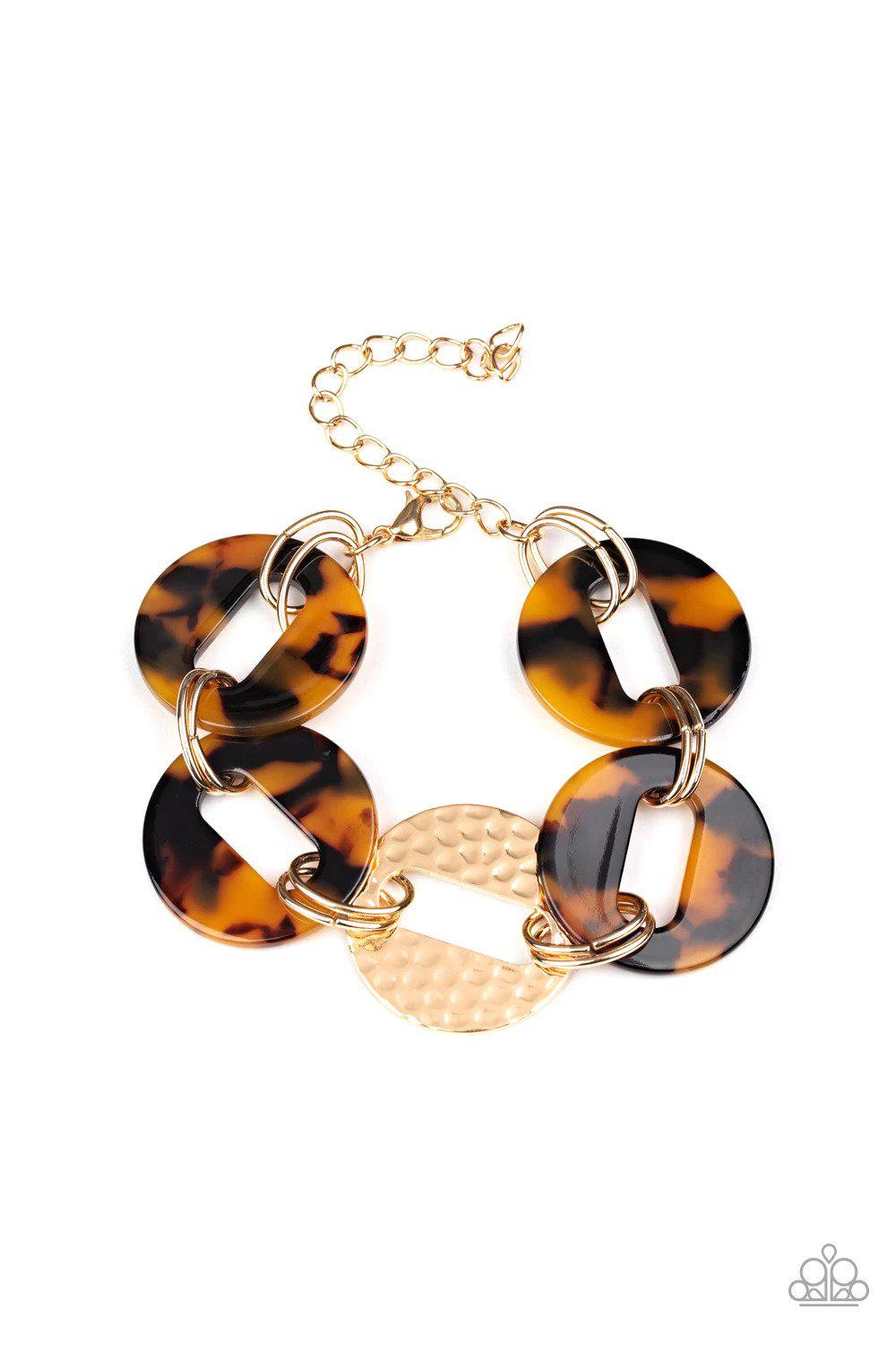 Retro Recharge Brown Tortoise Shell & Gold Bracelet - Paparazzi Accessories- lightbox - CarasShop.com - Paparazzi Jewelry by Cara Jewels