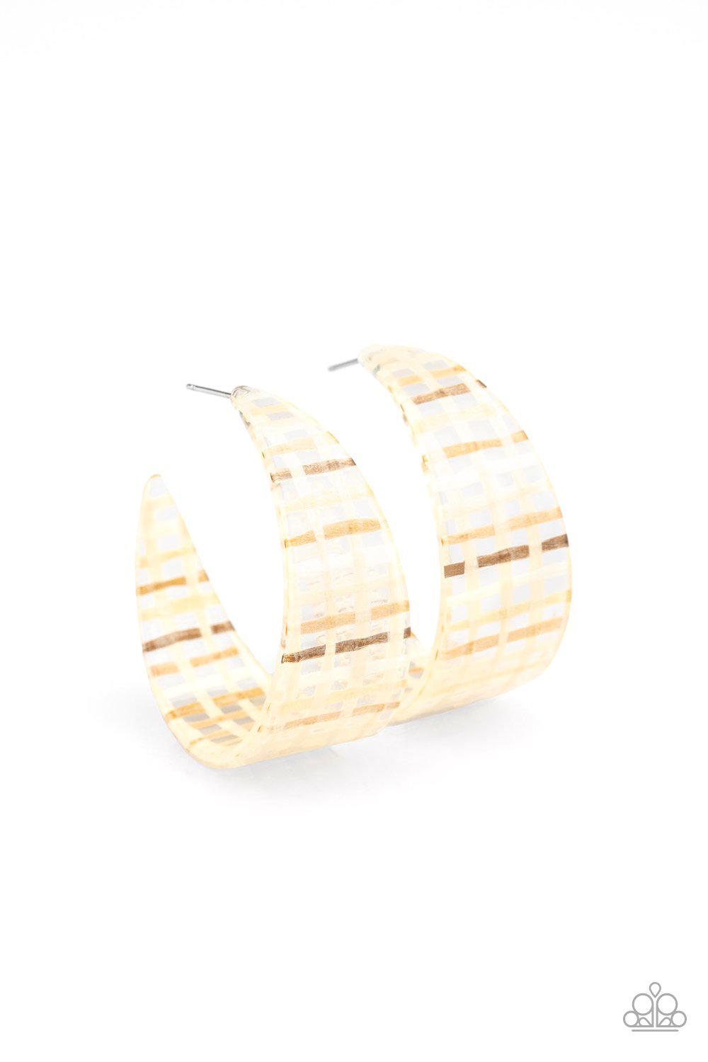 Retro Remedy Multi - Wicker pattern Acrylic Hoop Earrings - Paparazzi Accessories- on model - CarasShop.com - Paparazzi Jewelry by Cara Jewels