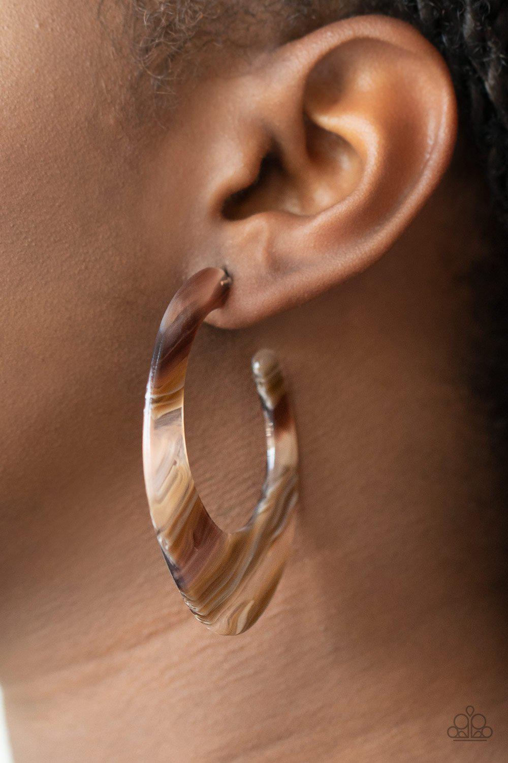 Retro Renaissance Brown Acrylic Hoop Earrings - Paparazzi Accessories- lightbox - CarasShop.com - Paparazzi Jewelry by Cara Jewels