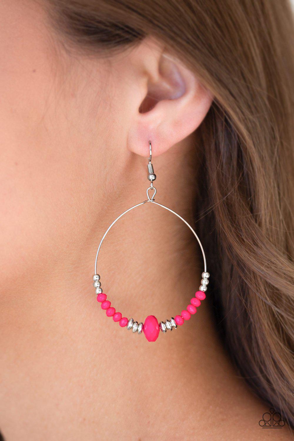 Retro Rural Hot Pink Earrings - Paparazzi Accessories- lightbox - CarasShop.com - Paparazzi Jewelry by Cara Jewels