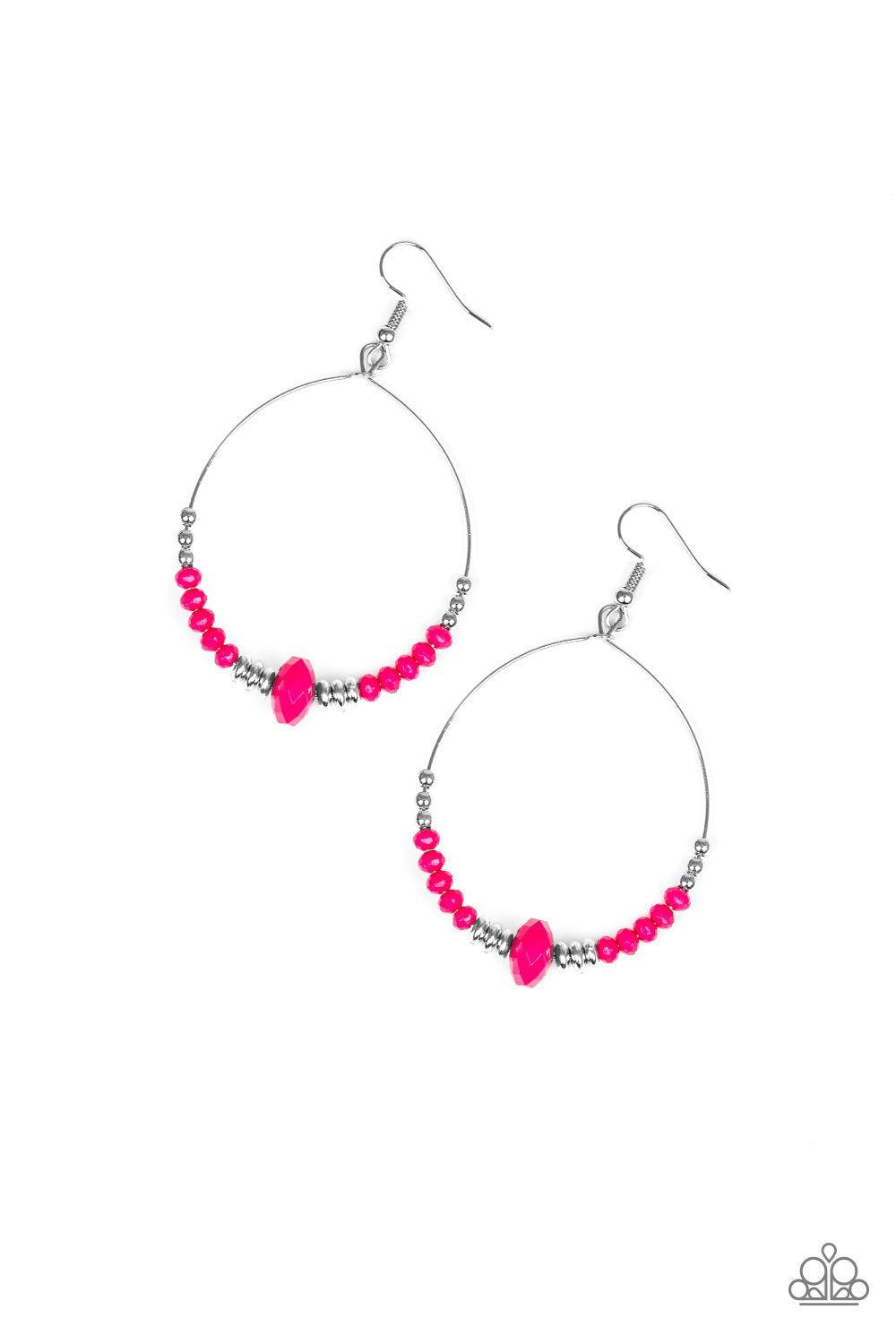 Retro Rural Hot Pink Earrings - Paparazzi Accessories- on model - CarasShop.com - Paparazzi Jewelry by Cara Jewels