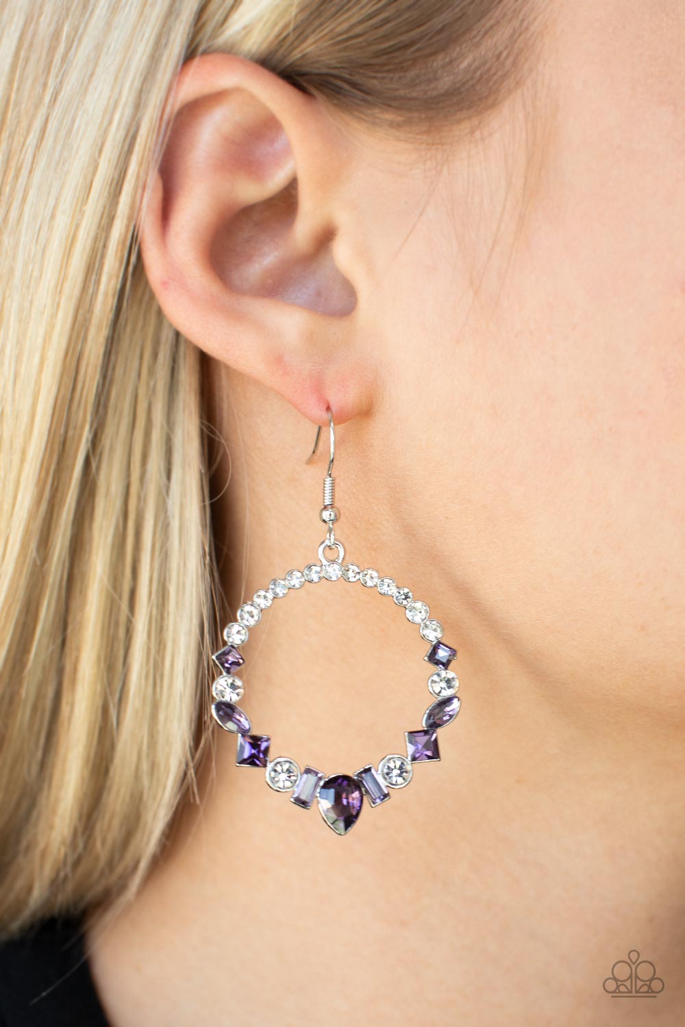 Revolutionary Refinement Purple Earrings - Paparazzi Accessories- on model - CarasShop.com - Paparazzi Jewelry by Cara Jewels