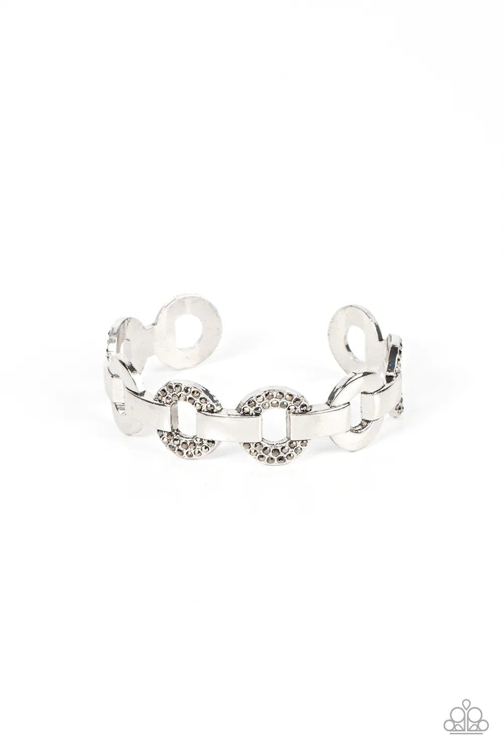 Revolutionary Romantic Silver Rhinestone Cuff Bracelet - Paparazzi Accessories- lightbox - CarasShop.com - Paparazzi Jewelry by Cara Jewels