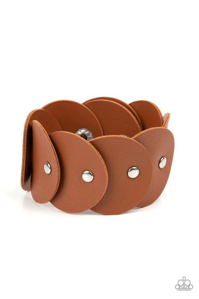 Rhapsodic Roundup Brown Leather Urban Bracelet - Paparazzi Accessories- lightbox - CarasShop.com - Paparazzi Jewelry by Cara Jewels