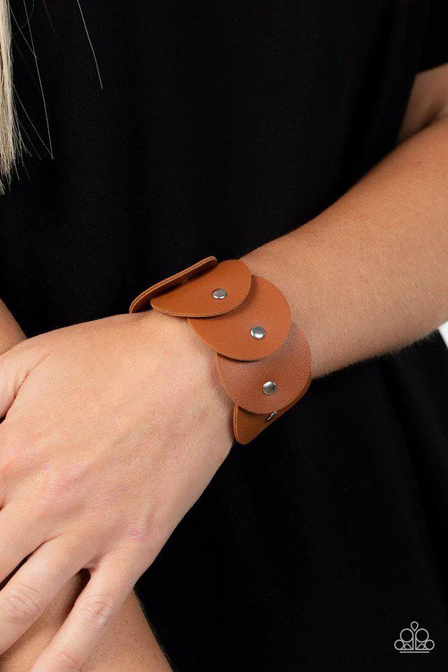 Rhapsodic Roundup Brown Leather Urban Bracelet - Paparazzi Accessories- lightbox - CarasShop.com - Paparazzi Jewelry by Cara Jewels