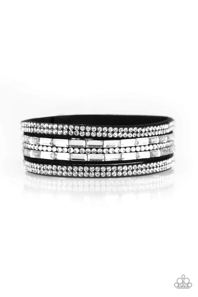 Rhinestone Rock Star Black Bracelet - Paparazzi Accessories- lightbox - CarasShop.com - Paparazzi Jewelry by Cara Jewels
