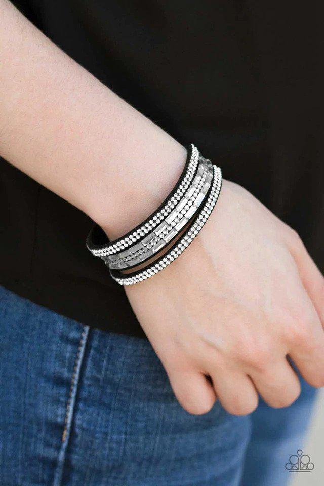 Rhinestone Rock Star Black Bracelet - Paparazzi Accessories- on model - CarasShop.com - Paparazzi Jewelry by Cara Jewels