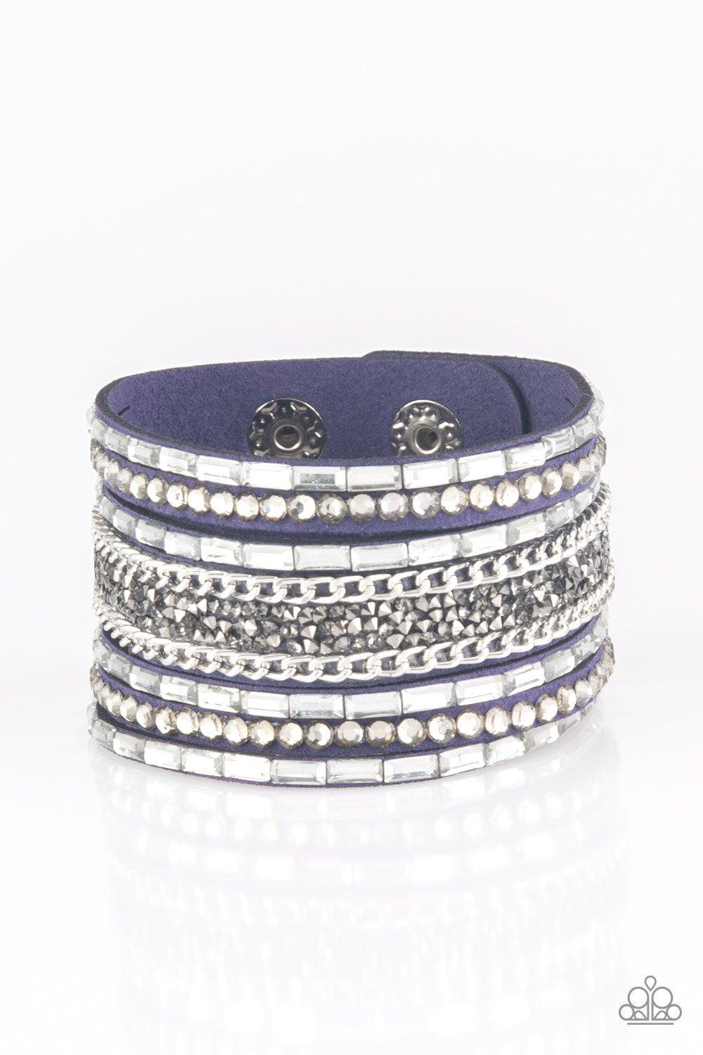 Rhinestone Rumble Blue Urban Wrap Snap Bracelet - Paparazzi Accessories- lightbox - CarasShop.com - Paparazzi Jewelry by Cara Jewels