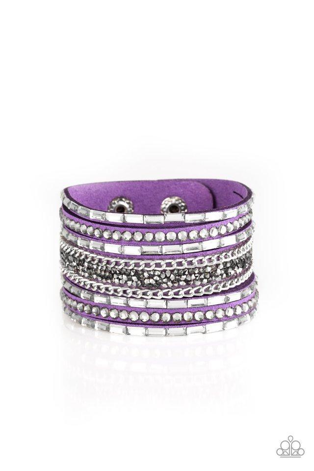 Rhinestone Rumble Purple and White Rhinestone Urban Wrap Snap Bracelet - Paparazzi Accessories- lightbox - CarasShop.com - Paparazzi Jewelry by Cara Jewels