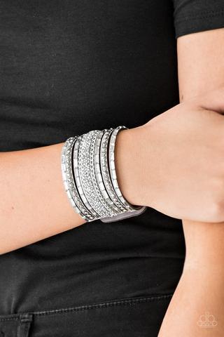 Rhinestone Rumble Silver Urban Wrap Snap Bracelet - Paparazzi Accessories- lightbox - CarasShop.com - Paparazzi Jewelry by Cara Jewels