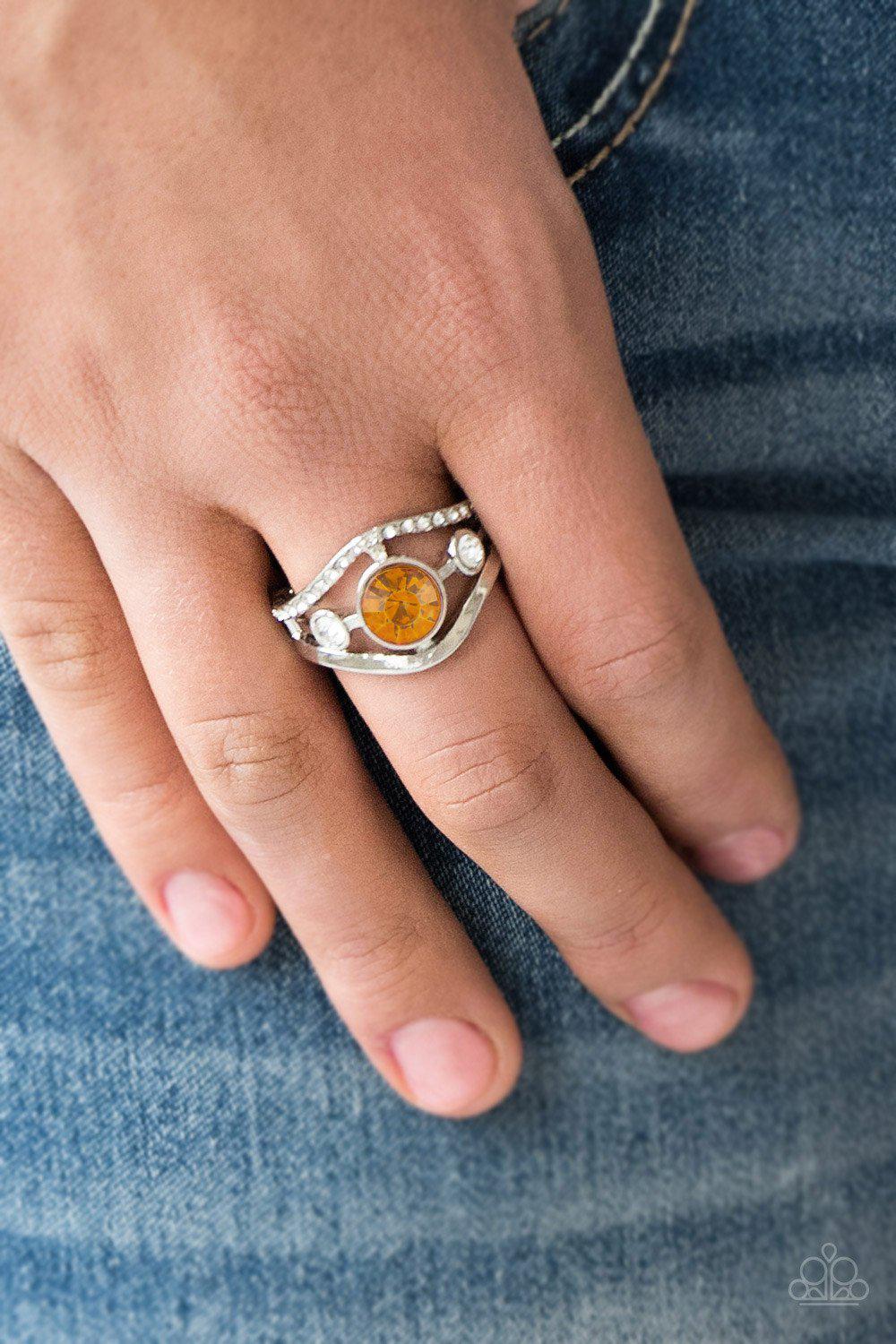 Rich With Richness Silver and Orange Gem Ring - Paparazzi Accessories- lightbox - CarasShop.com - Paparazzi Jewelry by Cara Jewels