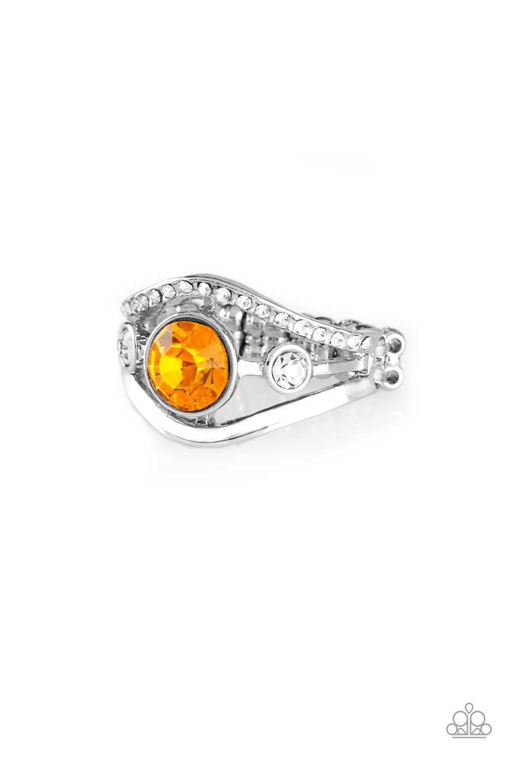 Rich With Richness Silver and Orange Gem Ring - Paparazzi Accessories- on model - CarasShop.com - Paparazzi Jewelry by Cara Jewels