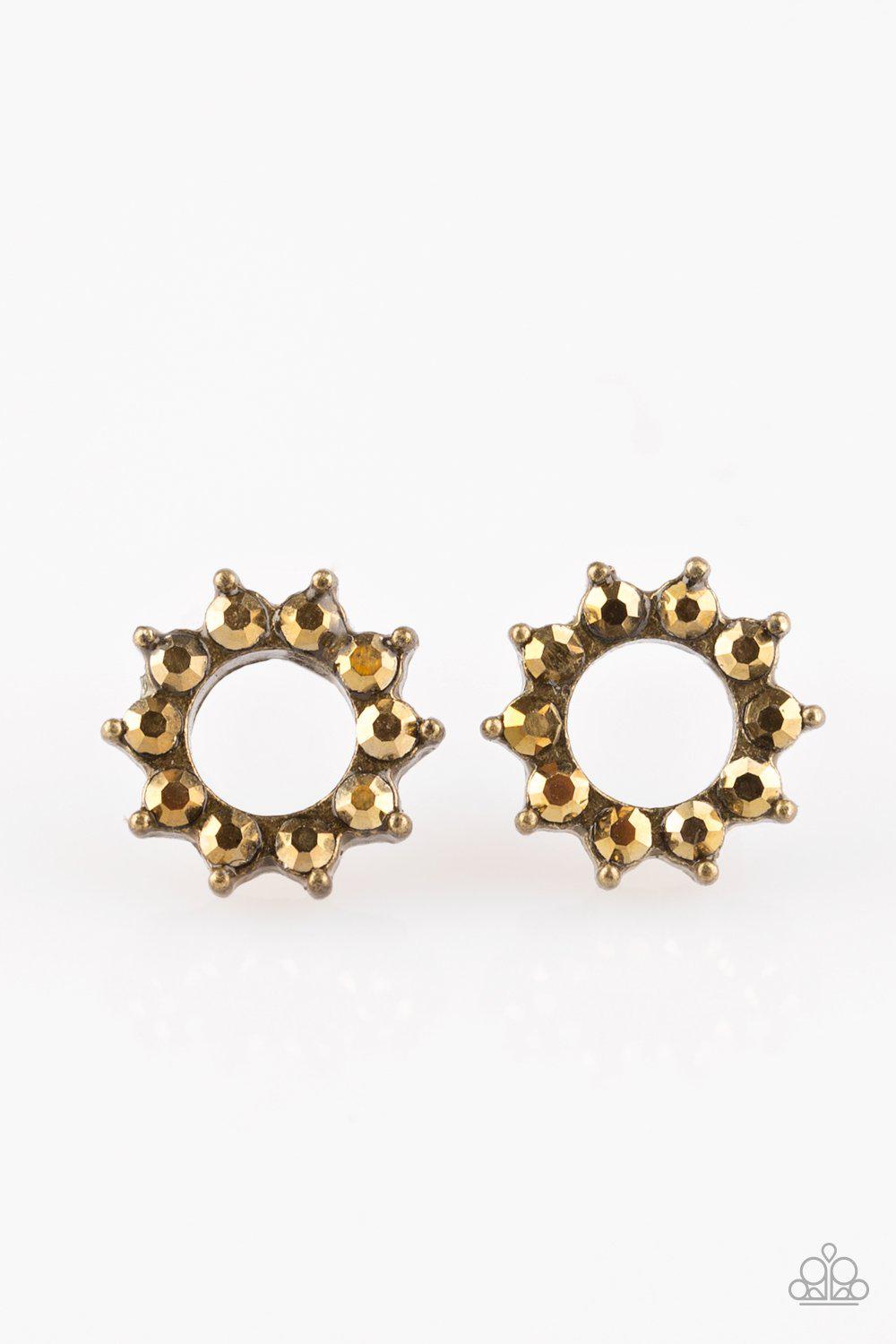 Richly Resplendent Brass Post Earrings - Paparazzi Accessories- lightbox - CarasShop.com - Paparazzi Jewelry by Cara Jewels