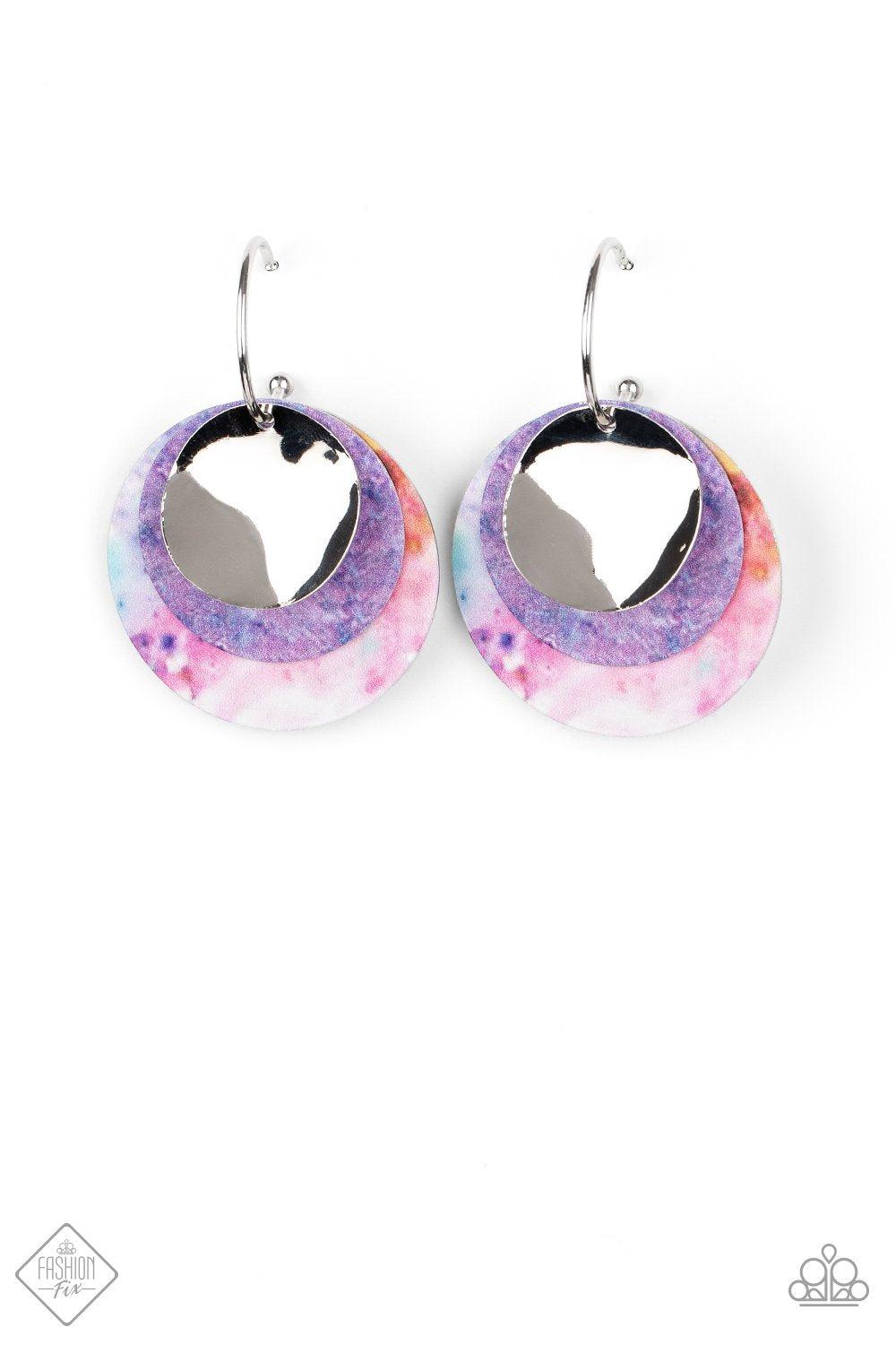 Ride or TIE DYE Multi - Blue, Purple and Silver Hoop Earrings - Paparazzi Accessories- lightbox - CarasShop.com - Paparazzi Jewelry by Cara Jewels
