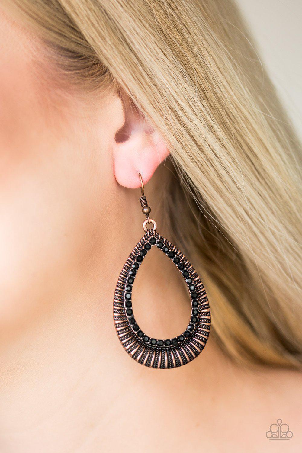 Right As REIGN Copper Earrings - Paparazzi Accessories- lightbox - CarasShop.com - Paparazzi Jewelry by Cara Jewels