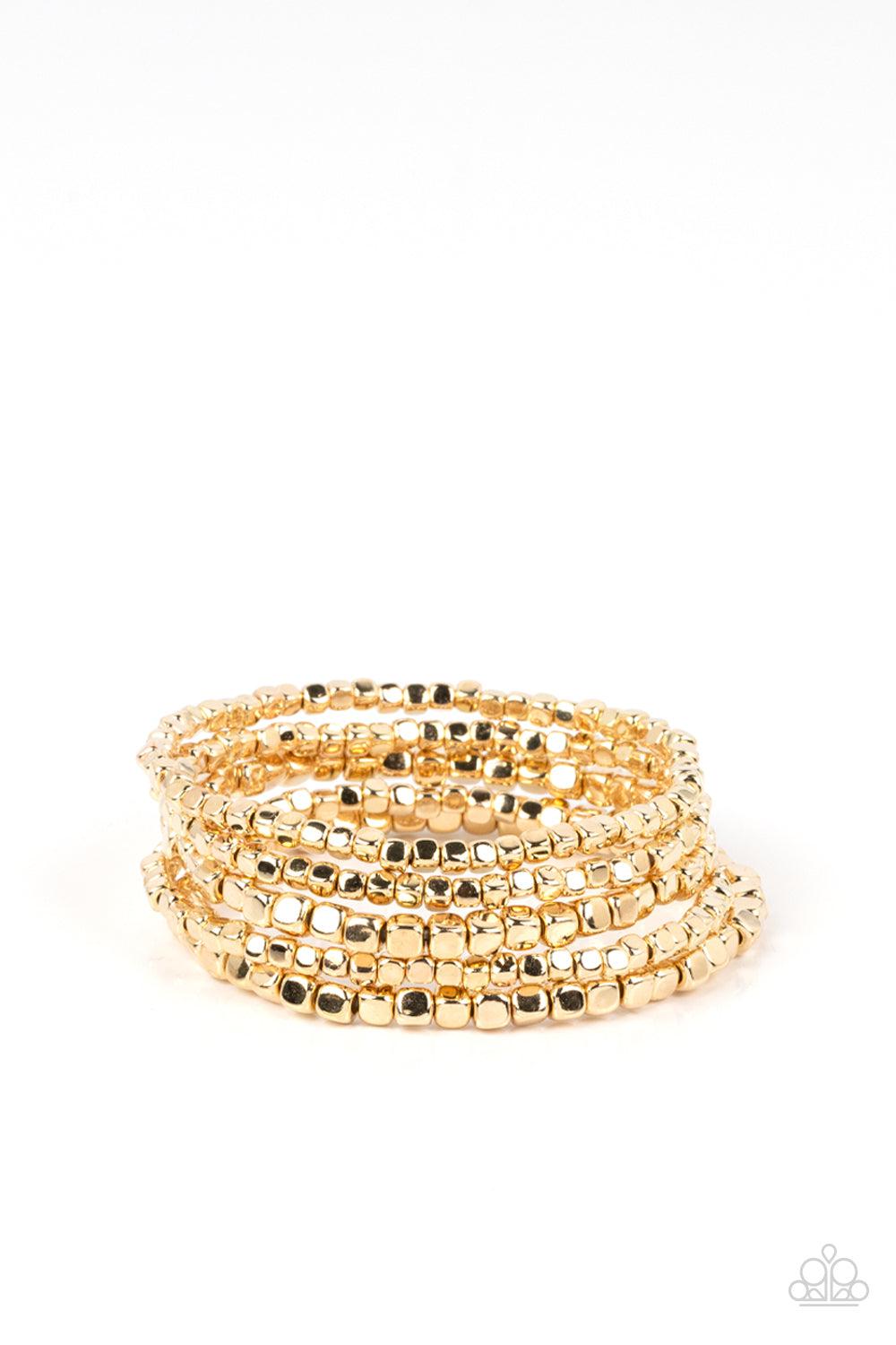 Right on CUBE Gold Bracelet - Paparazzi Accessories- lightbox - CarasShop.com - Paparazzi Jewelry by Cara Jewels