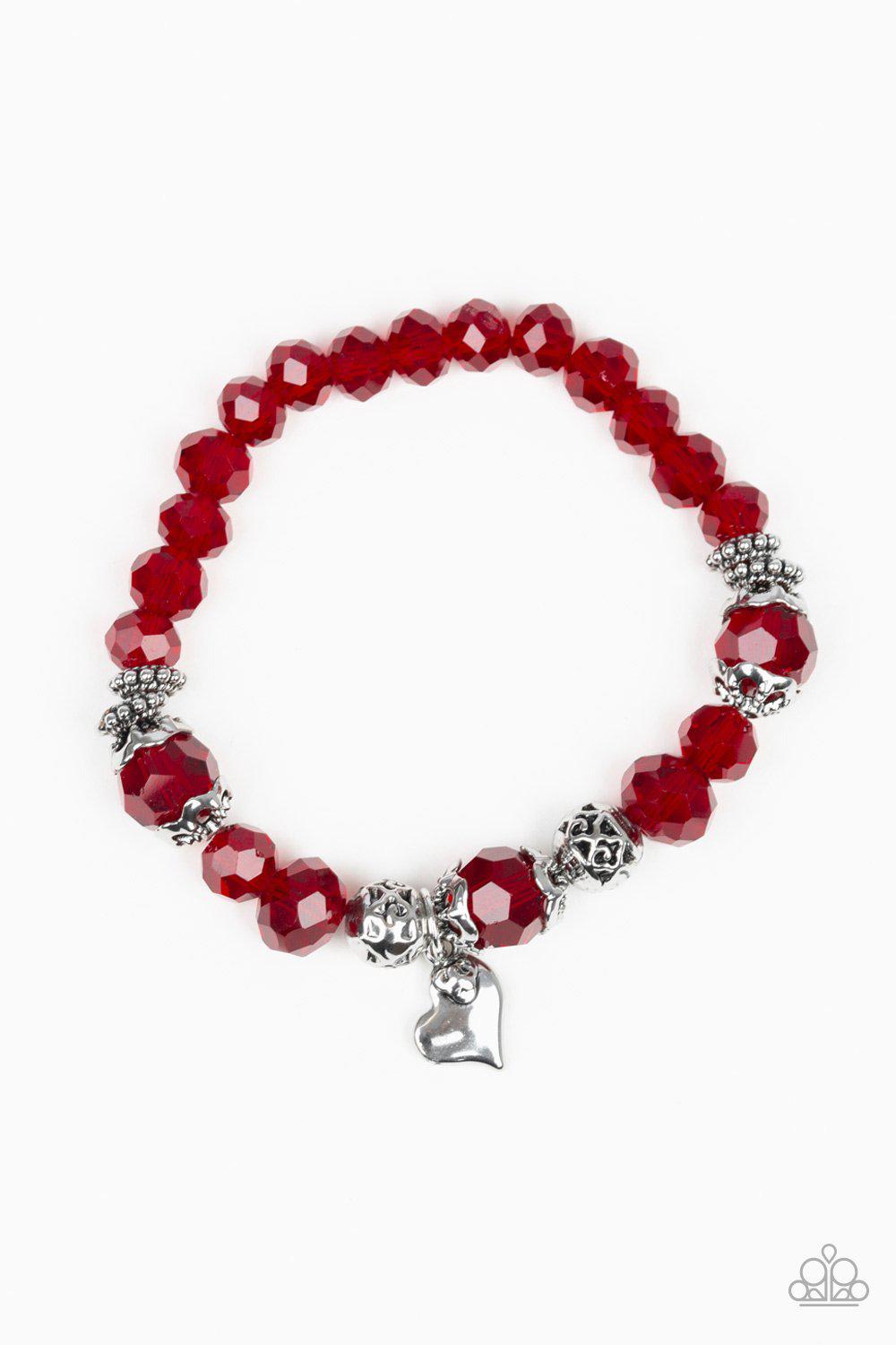 Right On The Romance Red and Silver Heart Bracelet - Paparazzi Accessories- on model - CarasShop.com - Paparazzi Jewelry by Cara Jewels