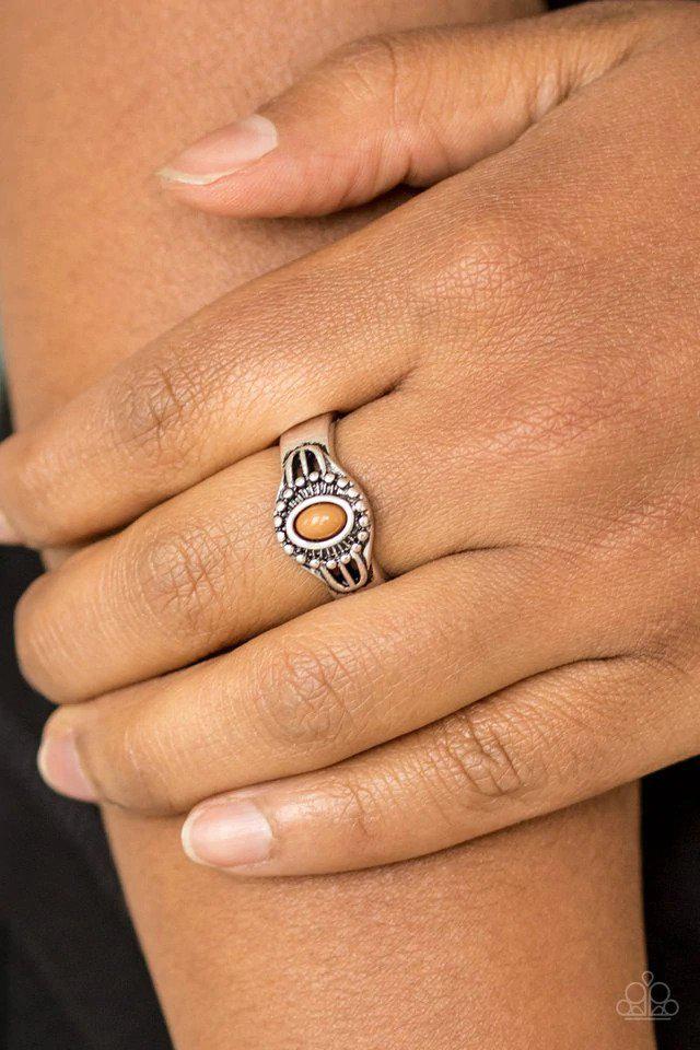 Right On TREK Brown Ring - Paparazzi Accessories- on model - CarasShop.com - Paparazzi Jewelry by Cara Jewels