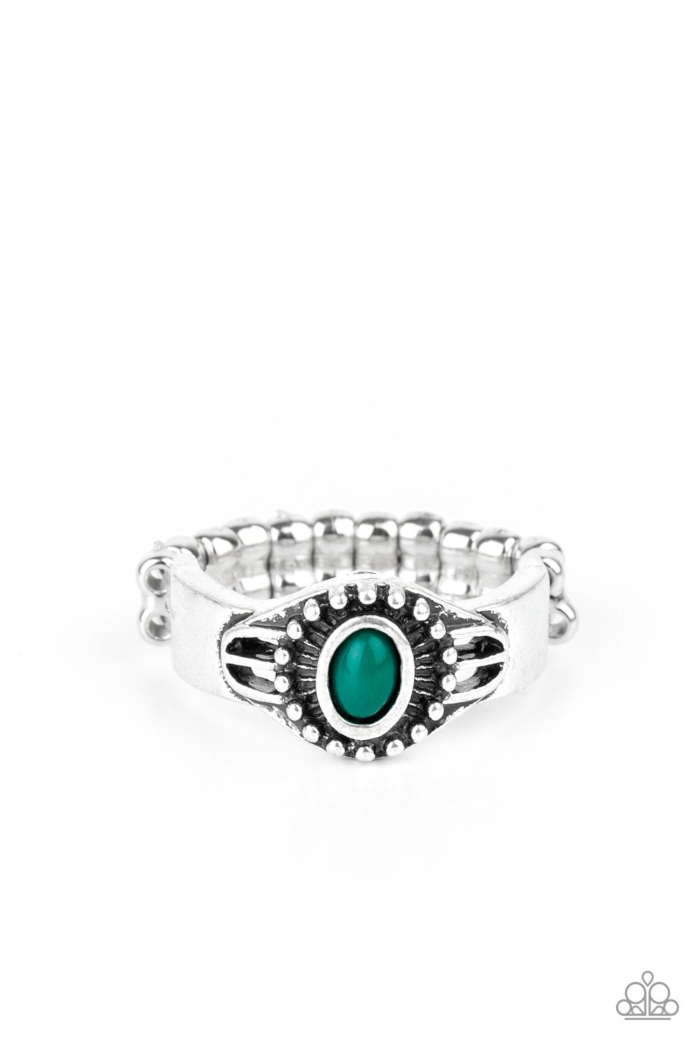 Right On TREK Green and Silver Ring - Paparazzi Accessories- lightbox - CarasShop.com - Paparazzi Jewelry by Cara Jewels