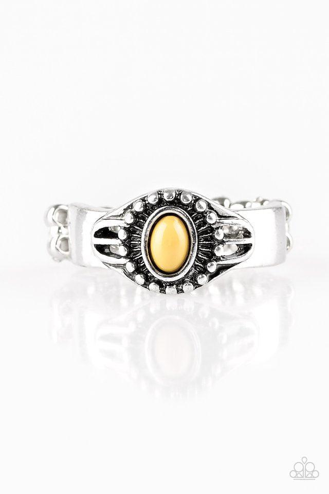 Right On Trek Yellow Ring - Paparazzi Accessories- lightbox - CarasShop.com - Paparazzi Jewelry by Cara Jewels