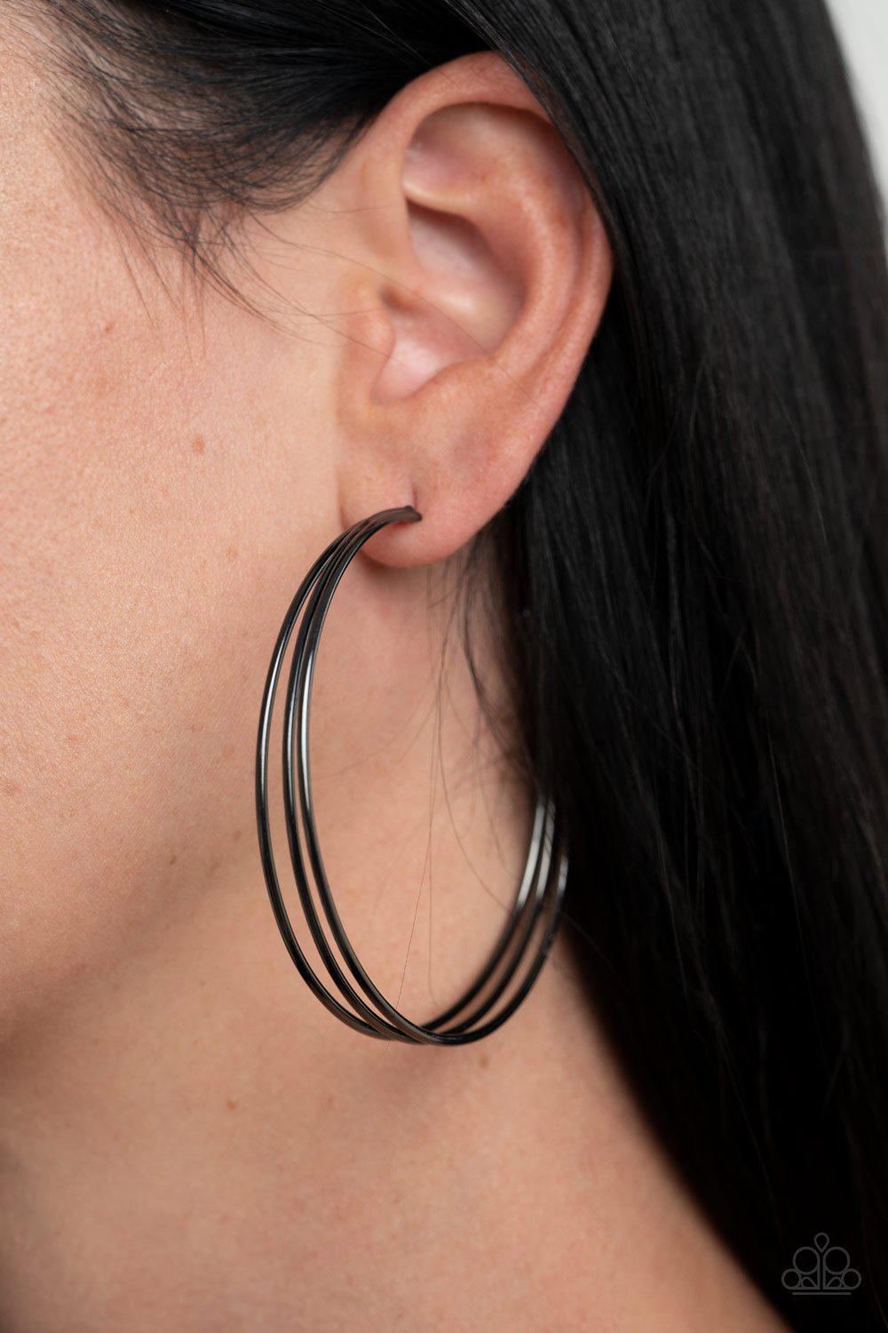 Rimmed Radiance Gunmetal Black Hoop Earrings - Paparazzi Accessories- lightbox - CarasShop.com - Paparazzi Jewelry by Cara Jewels