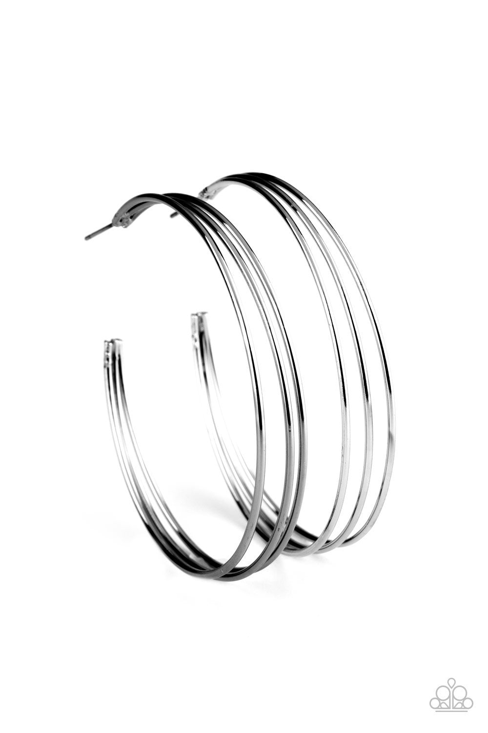Rimmed Radiance Gunmetal Black Hoop Earrings - Paparazzi Accessories- on model - CarasShop.com - Paparazzi Jewelry by Cara Jewels