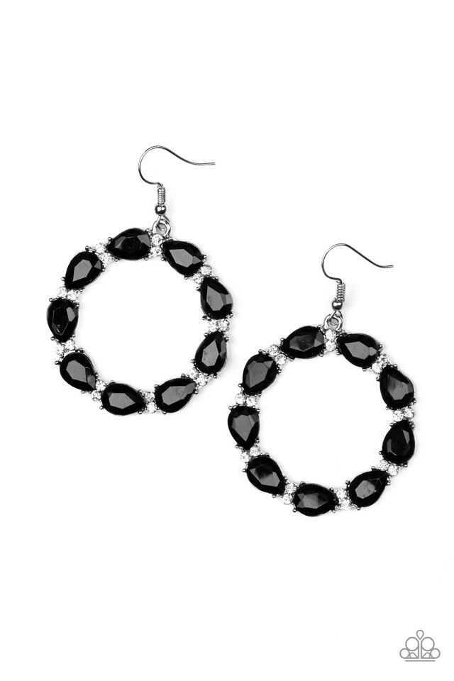 Ring Around The Rhinestones Black Earrings - Paparazzi Accessories- lightbox - CarasShop.com - Paparazzi Jewelry by Cara Jewels