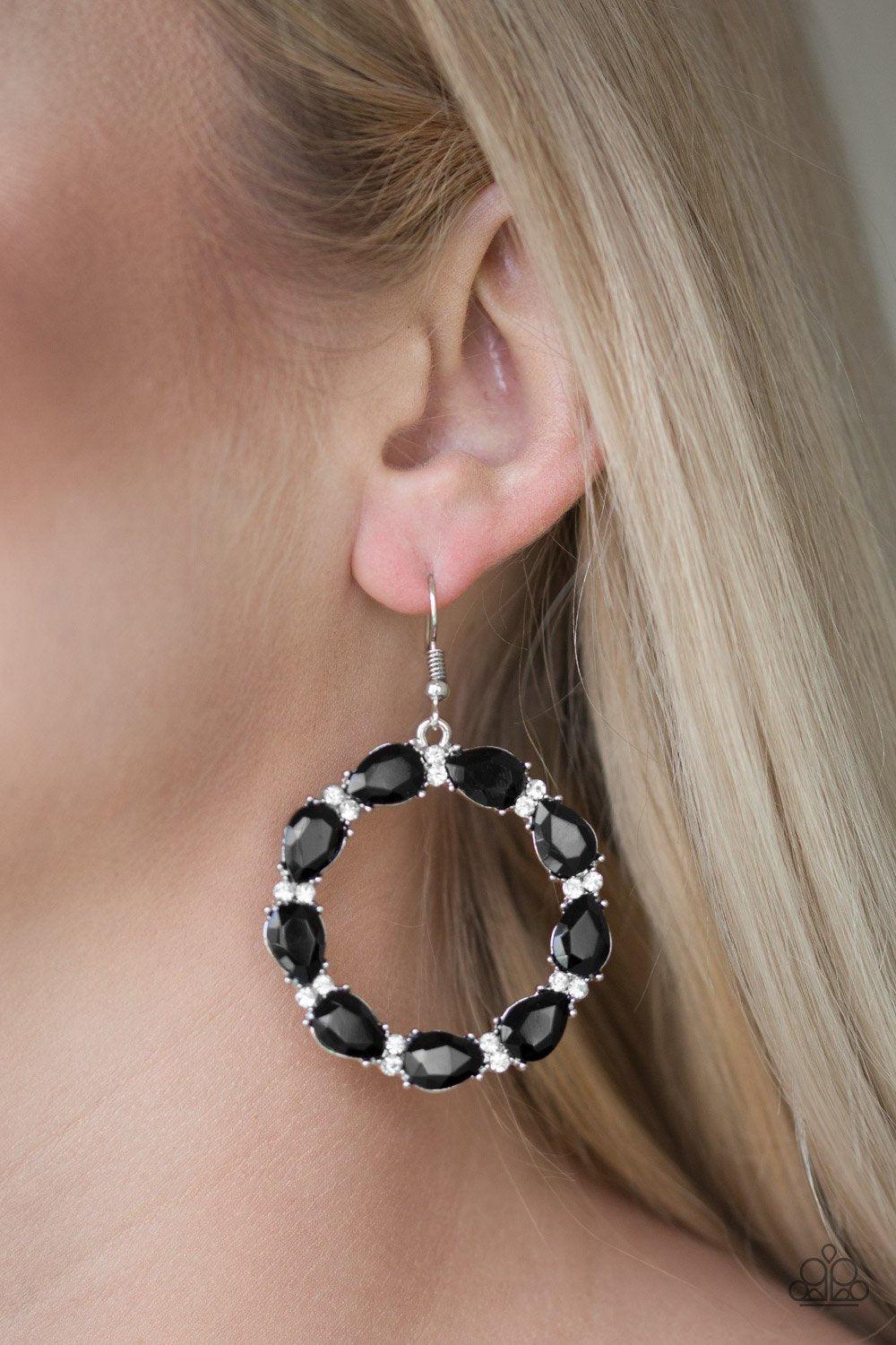 Ring Around The Rhinestones Black Earrings - Paparazzi Accessories- lightbox - CarasShop.com - Paparazzi Jewelry by Cara Jewels