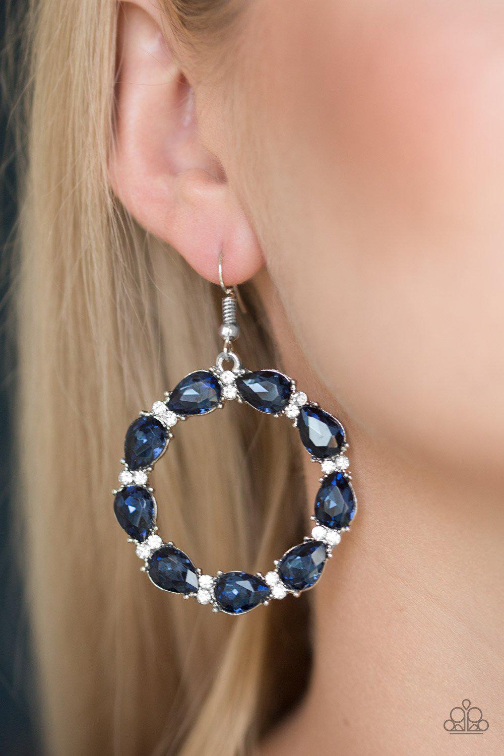 Ring Around The Rhinestones Blue Earrings - Paparazzi Accessories- lightbox - CarasShop.com - Paparazzi Jewelry by Cara Jewels
