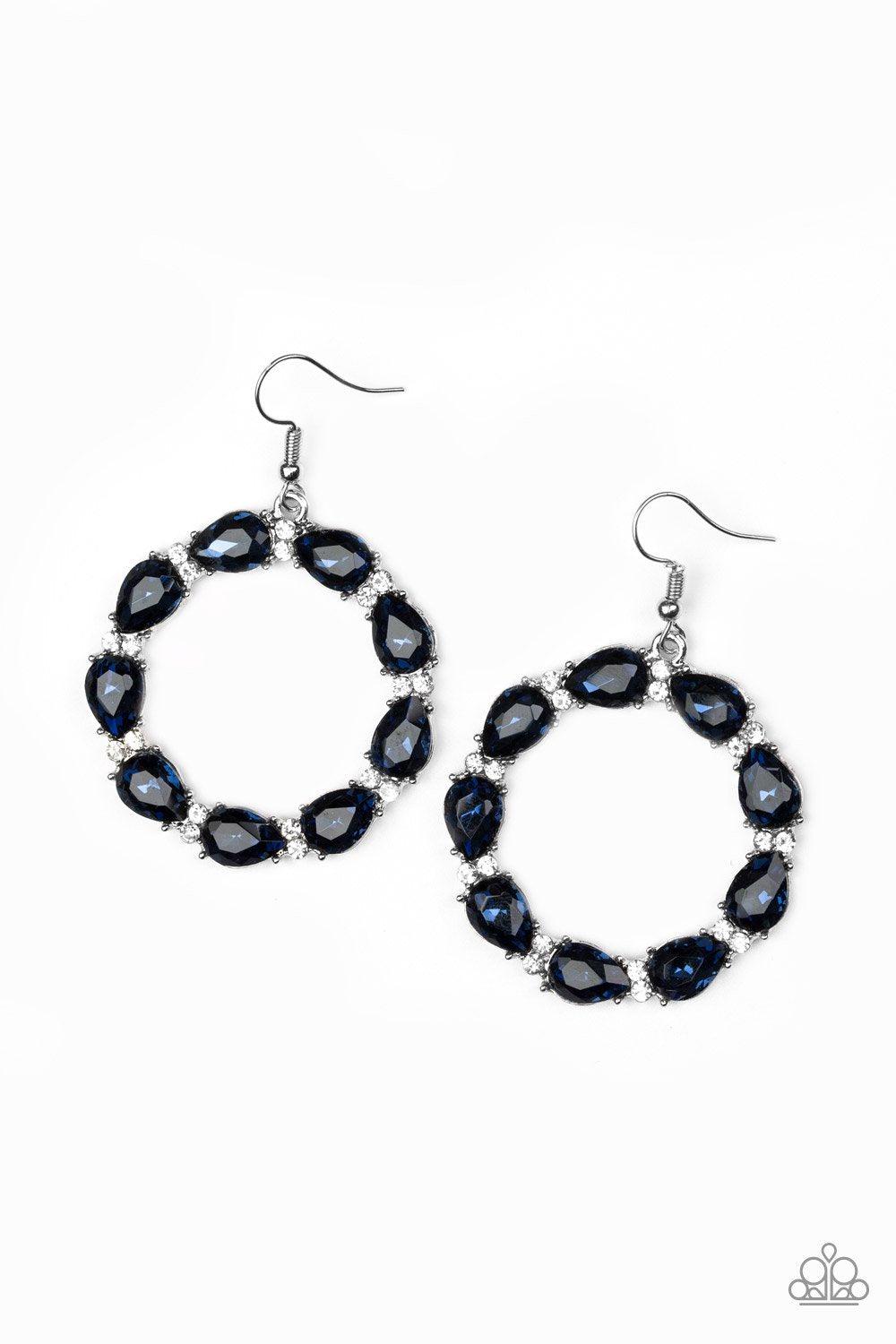 Ring Around The Rhinestones Blue Earrings - Paparazzi Accessories- on model - CarasShop.com - Paparazzi Jewelry by Cara Jewels
